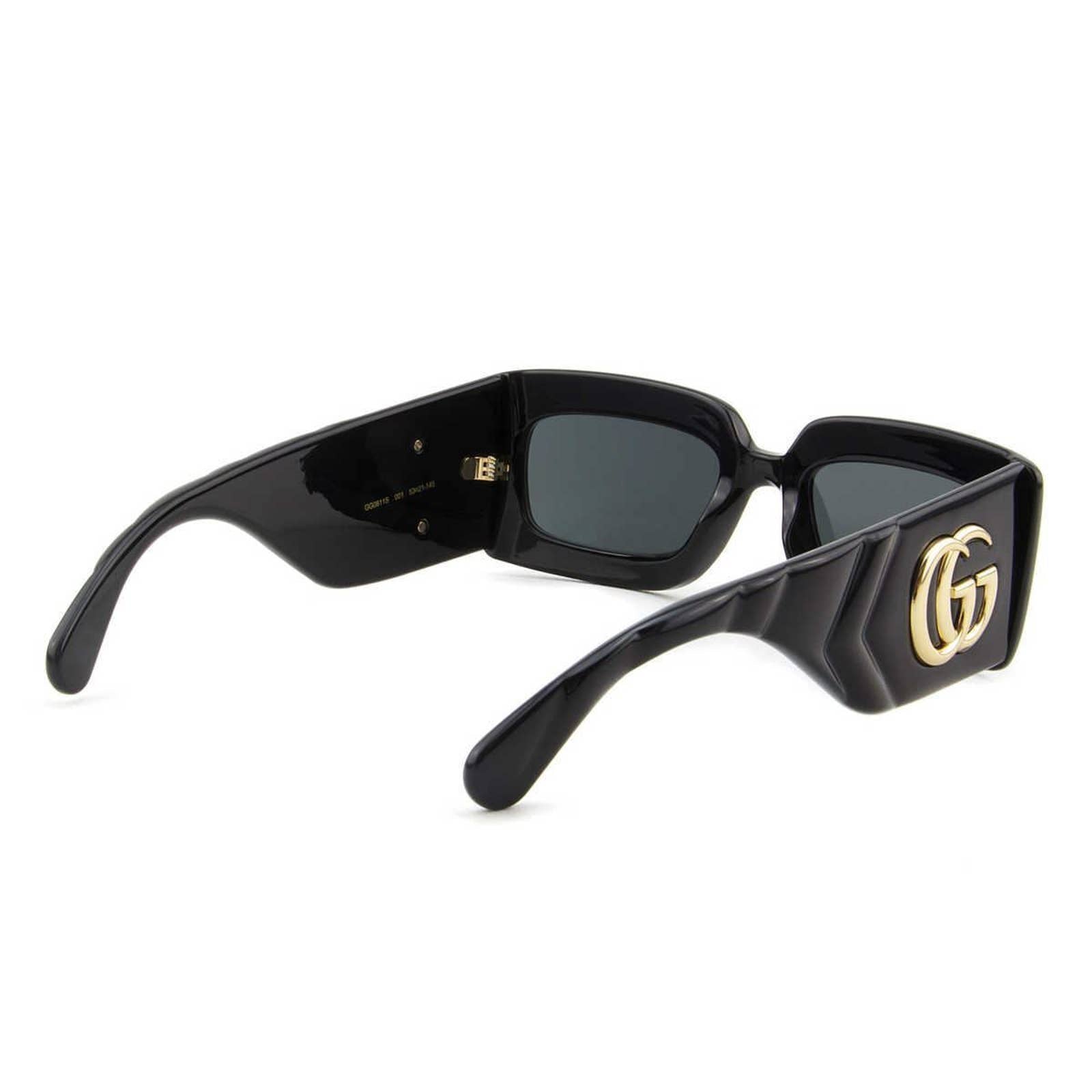 Gucci Black Rectangular Sunglasses GG0811S-001 Gold GG