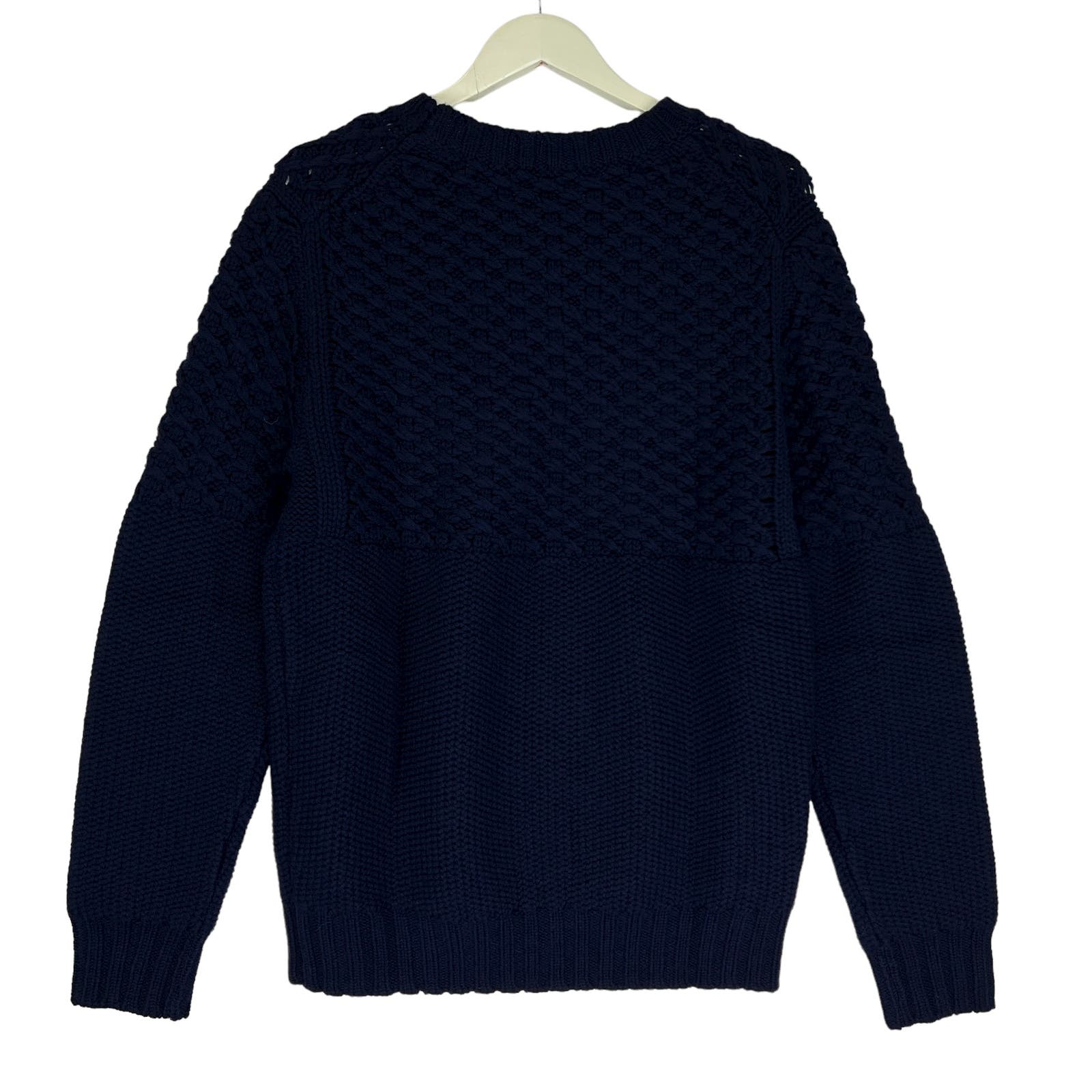 Dylan Gray Men Navy Merino Wool Sweater US L Cabled Yoke Pullover