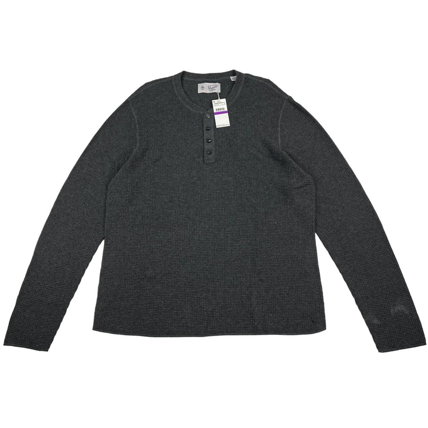Original Penguin Men US XXL Grey Henley Sweatshirt Merino Wool