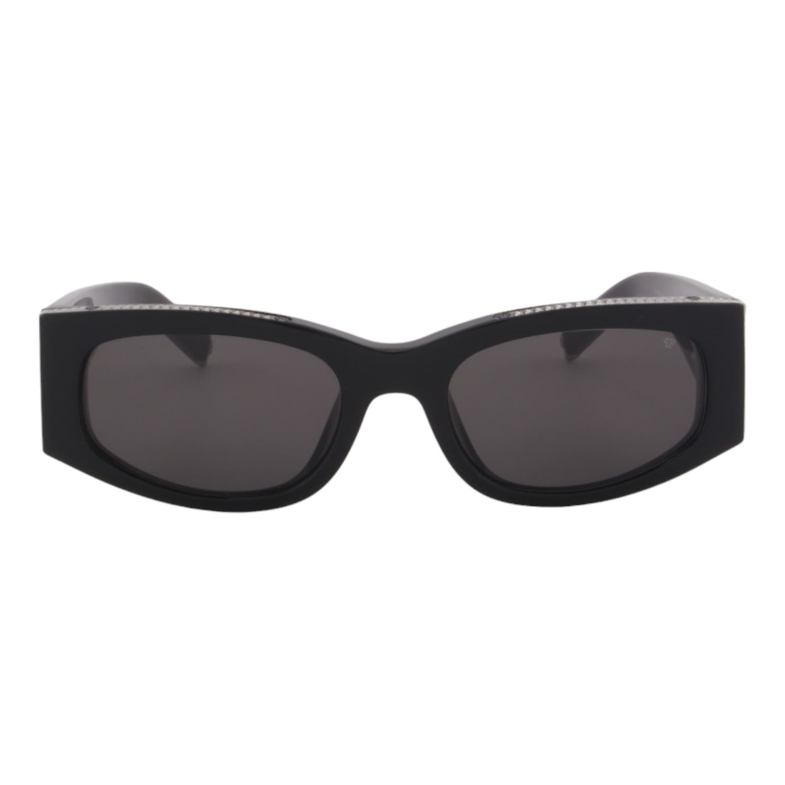 Women Slim Rectangle Sunglasses SPP025S-0700 Black & Silver Frame