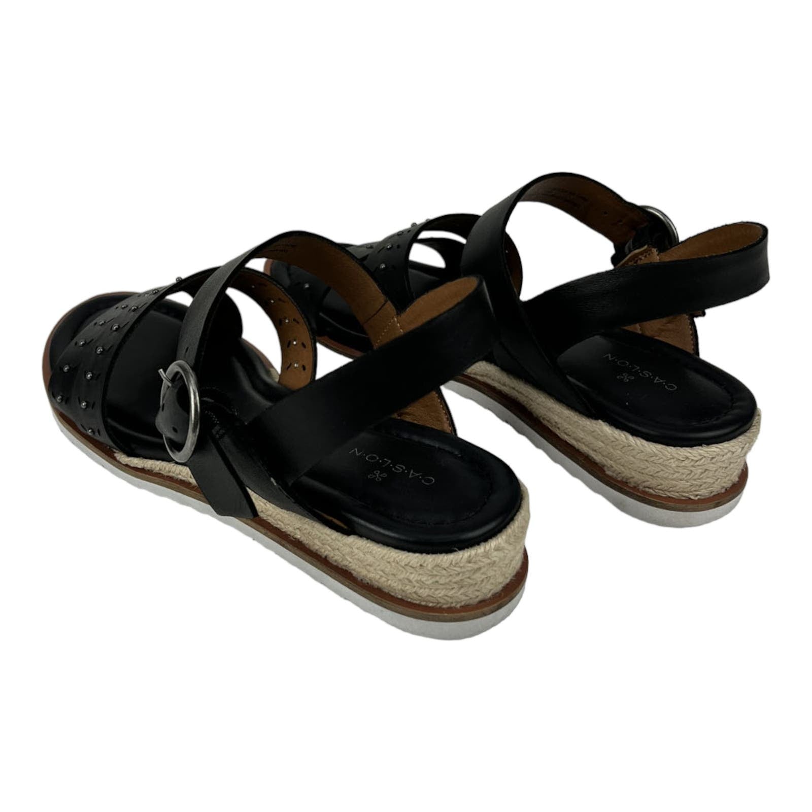 Caslon Women US 10 Slides Black Leather Sandal Shoes