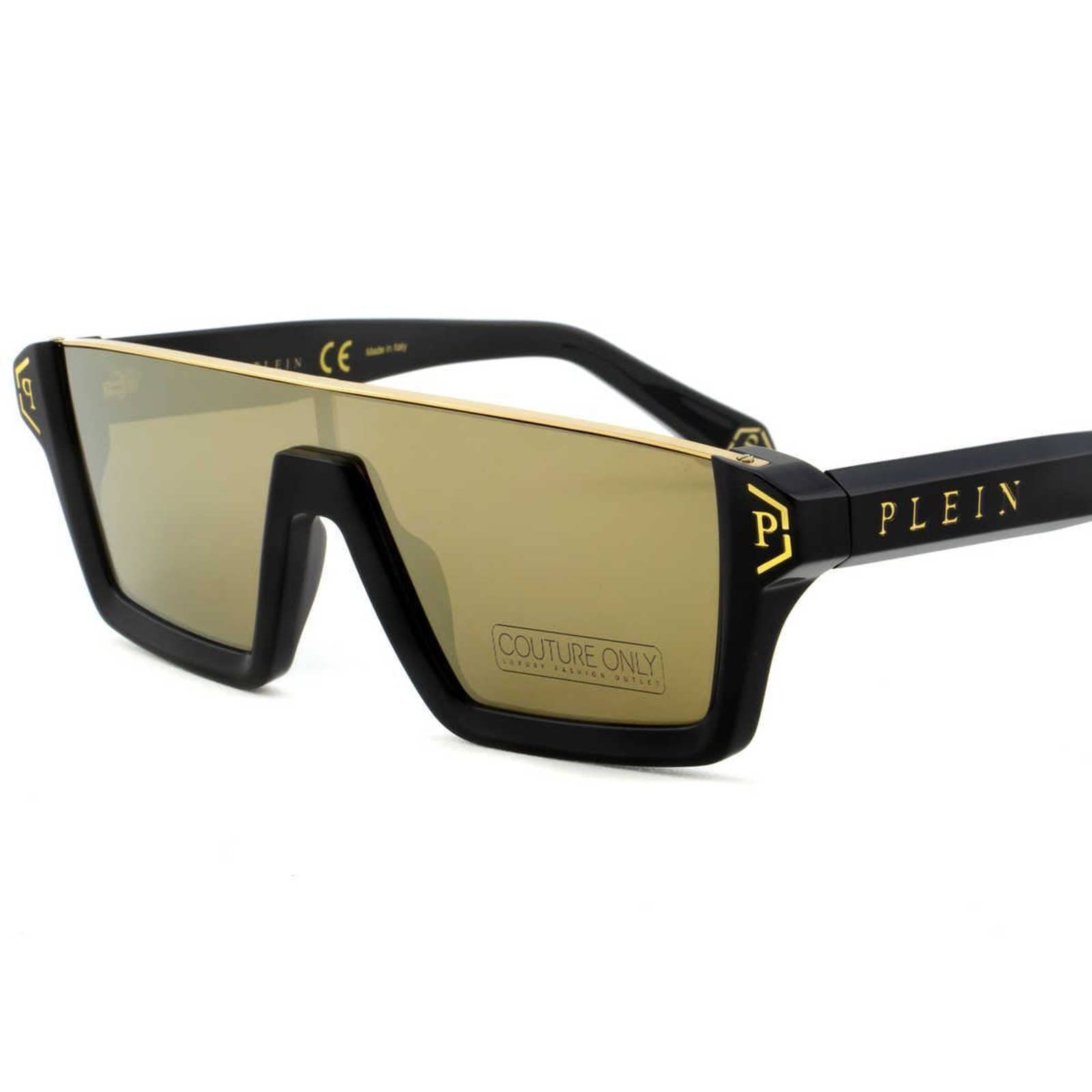 Men Square Shield Black Sunglasses SPP006M-700G Gold