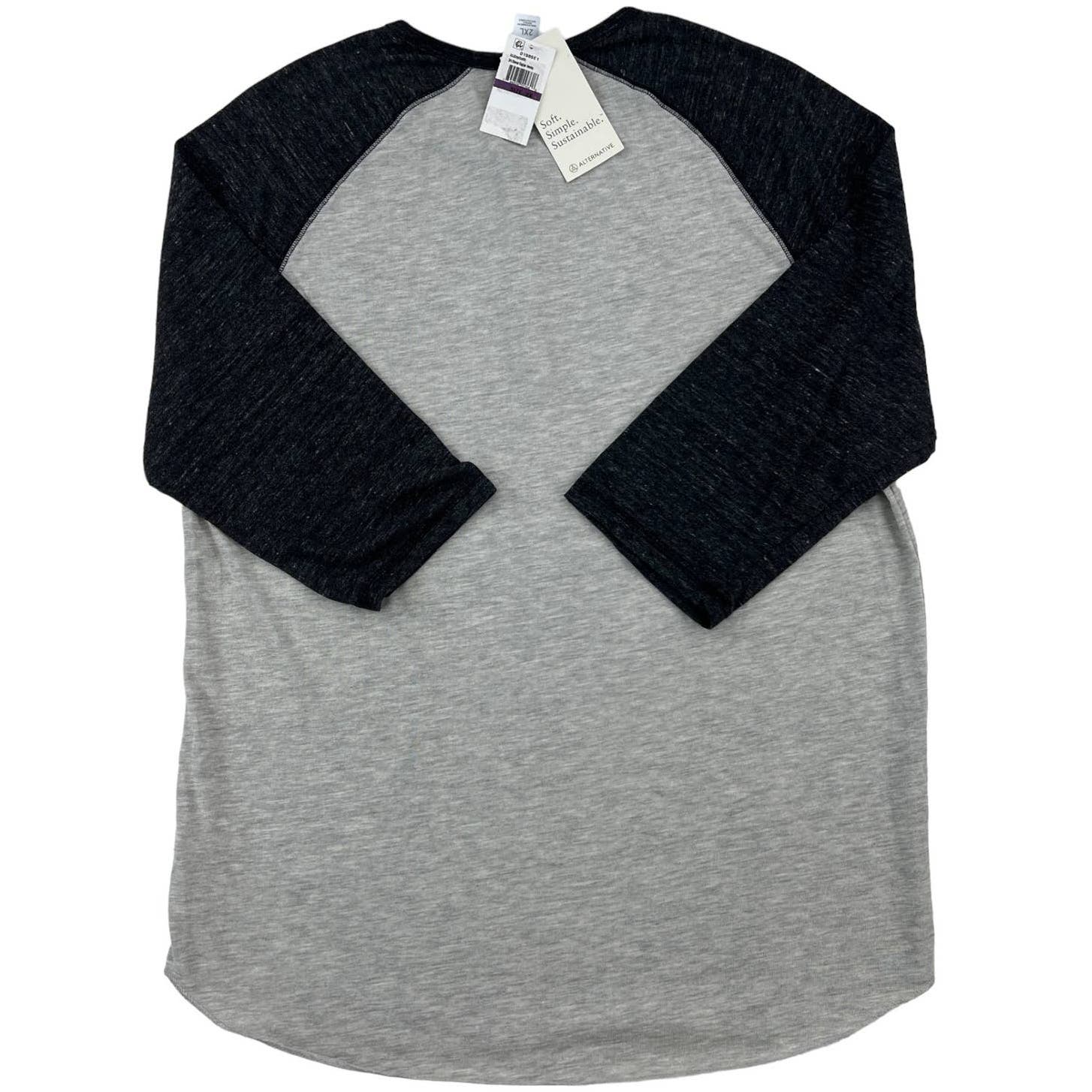 Alternative Men Grey Henley Crew Neck US XXL Middle Black Sleeve Sweatshirt