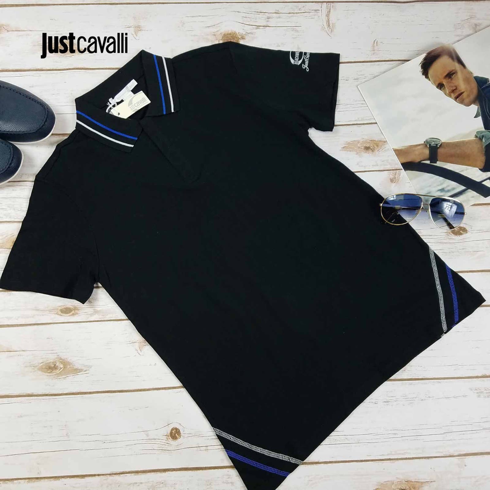 Just Cavalli Men Polo T-Shirt US XS Black Collar Cotton