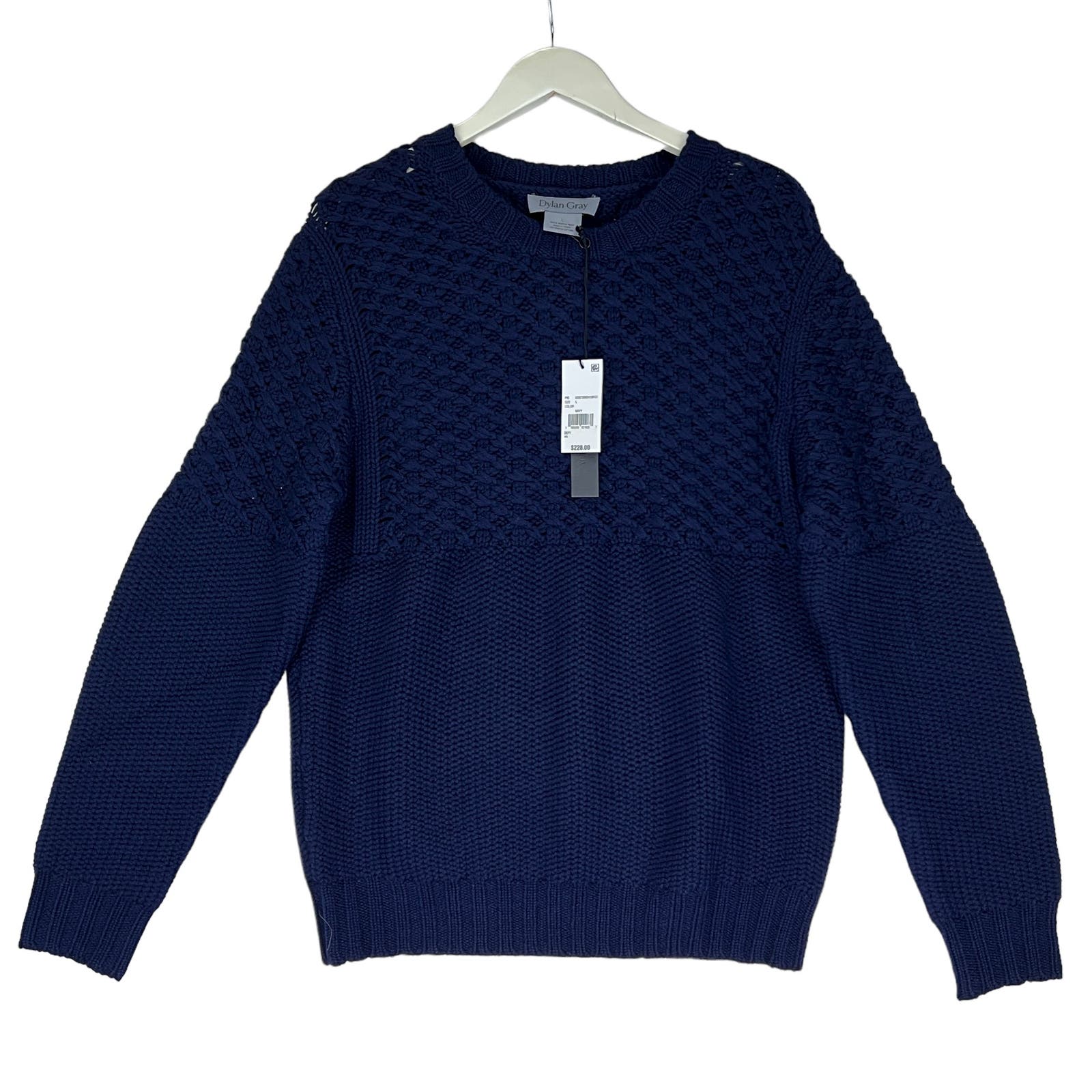 Dylan Gray Men Navy Merino Wool US XL Sweater Cabled Yoke