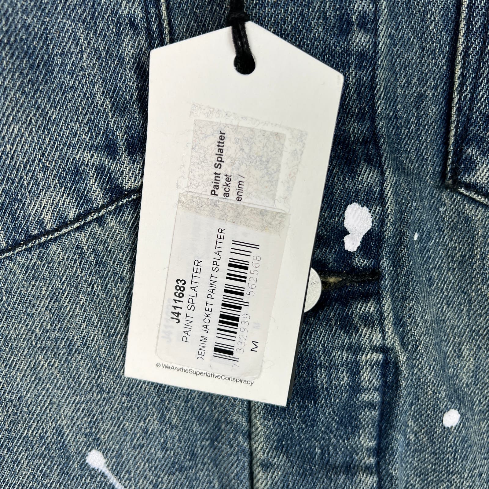 WeSC Unisex Jacket US M Men / US L Women White Paint Splatter Blue Denim