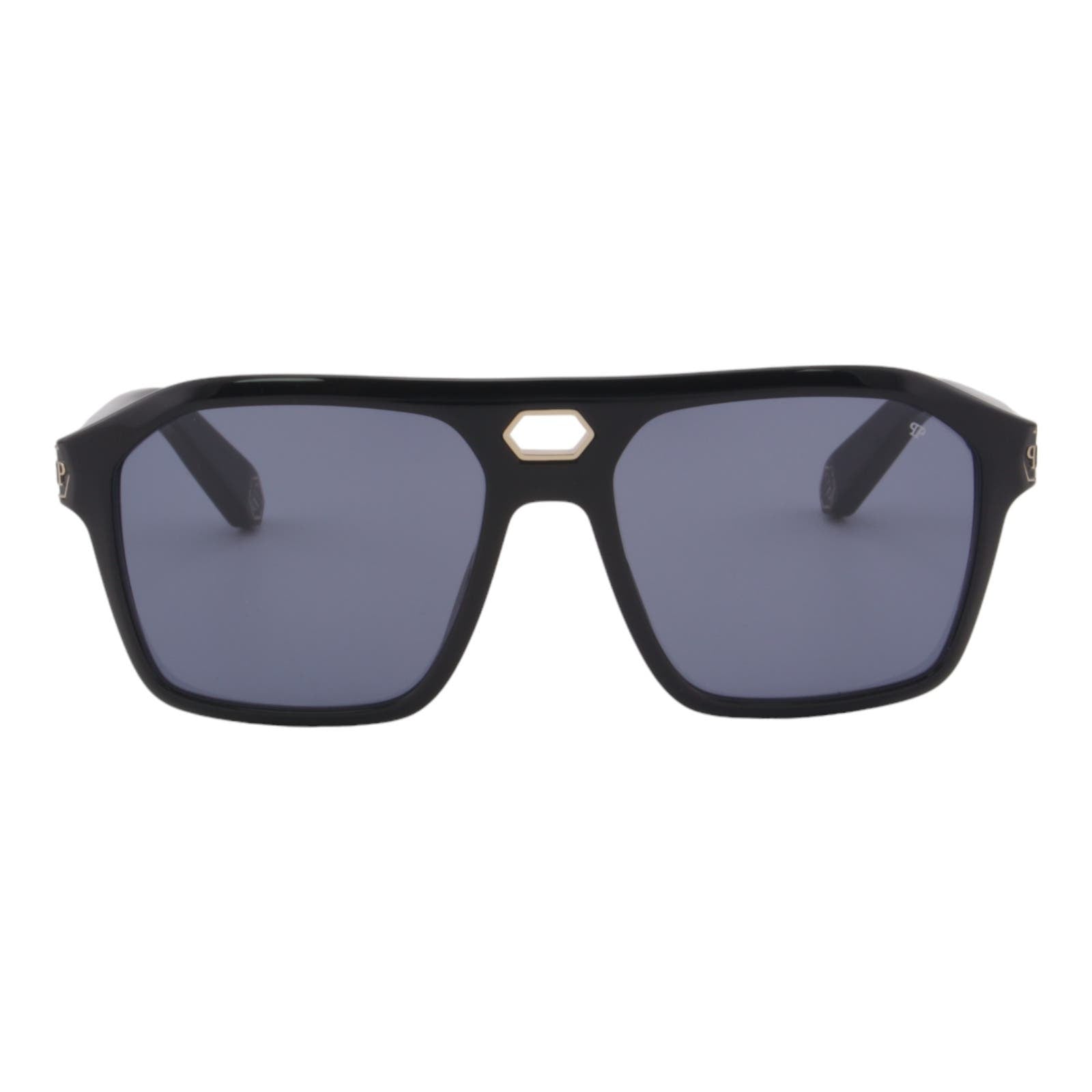 Men Designer Sunglasses SPP072M-0700 Black Square Frame Blue Lens
