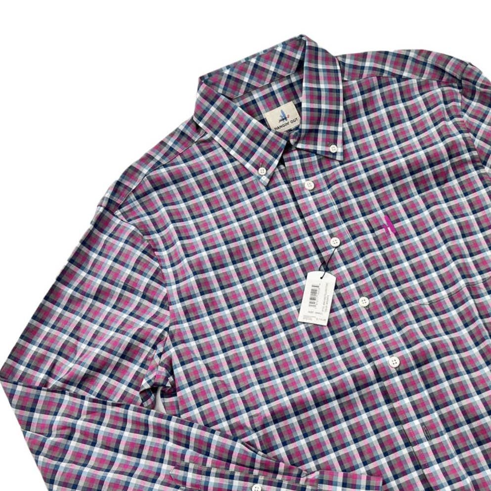 Johnnie-O Men Purple Multicolor Plaid Shirt US S Long sleeve Button Down
