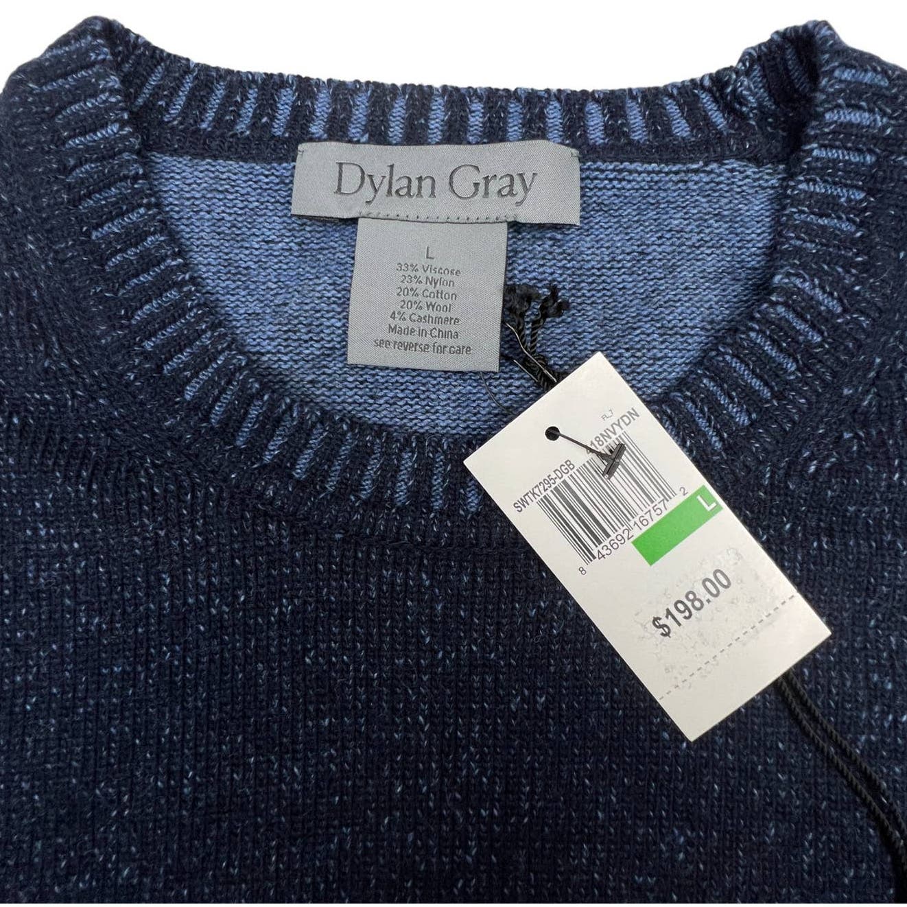 Dylan Gray Men Navy Blue Crew Neck US L Long Sleeve Classic Sweater