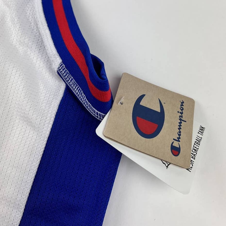 Champion Men White Blue Tank Top US M Sports Sleeveless Jersey