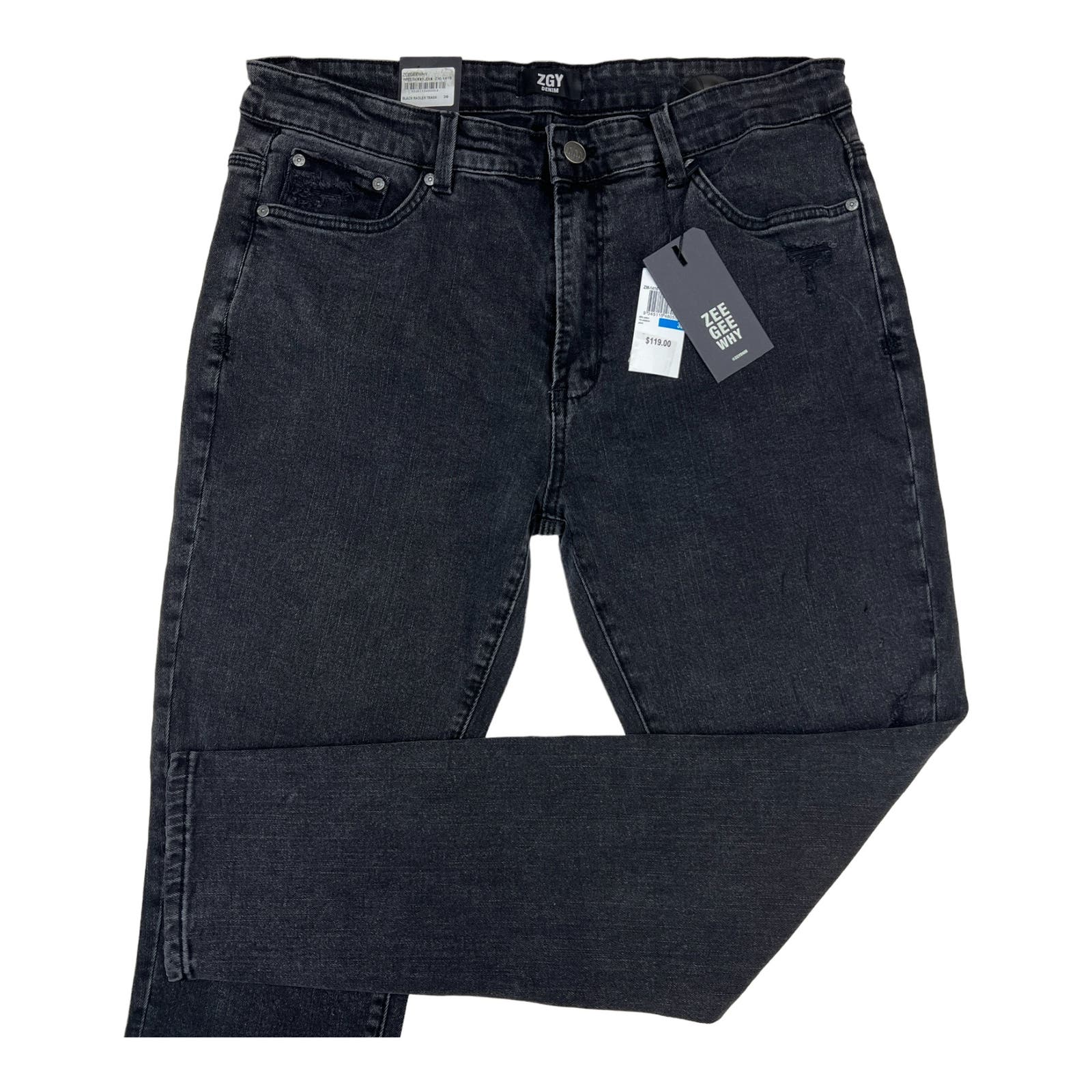 ZeeGeeWhy Men Black Ripped Jeans US 8 Pipes Skinny Crop