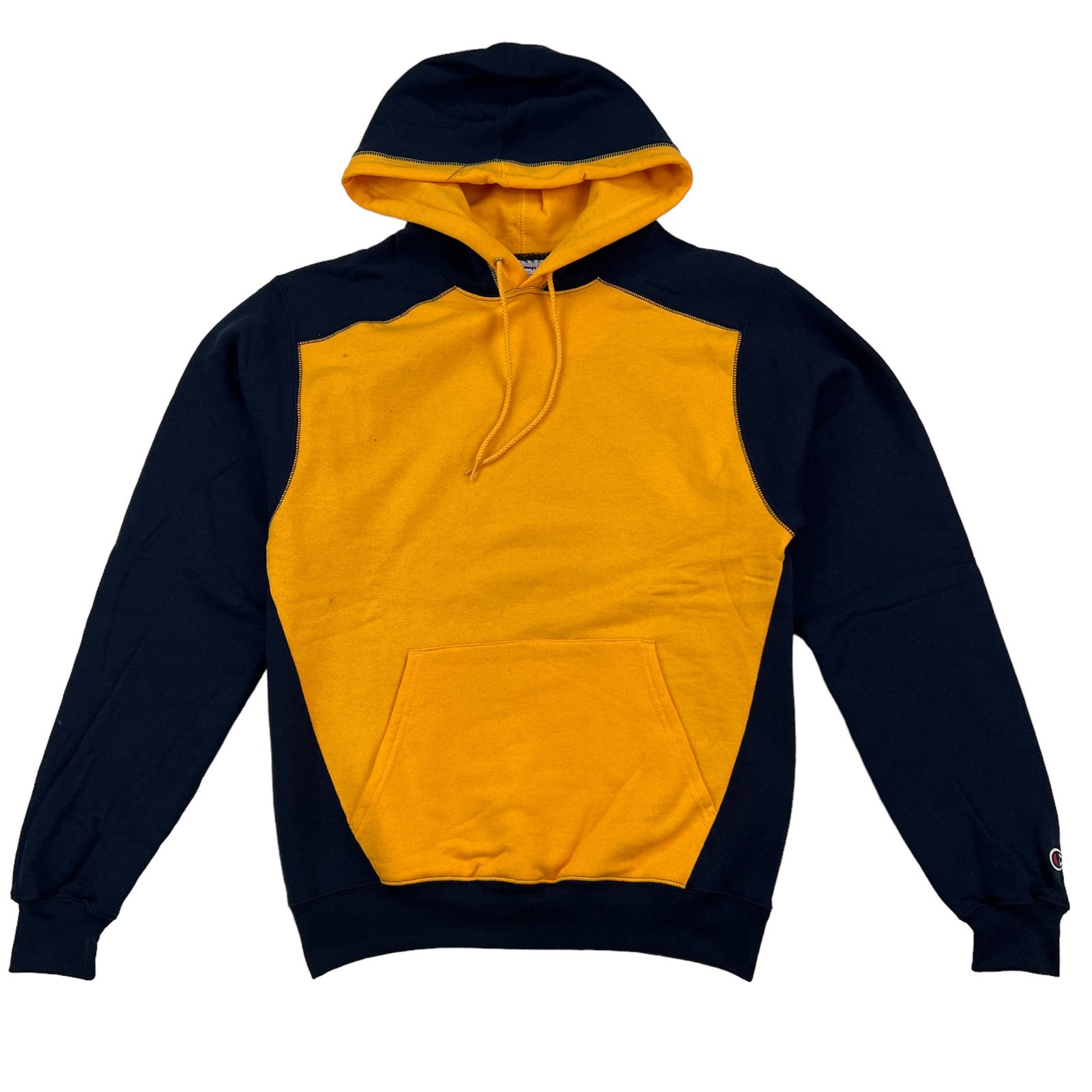 Champion Men US S Navy Blue Orange Double Dry Eco Fleece Hoody