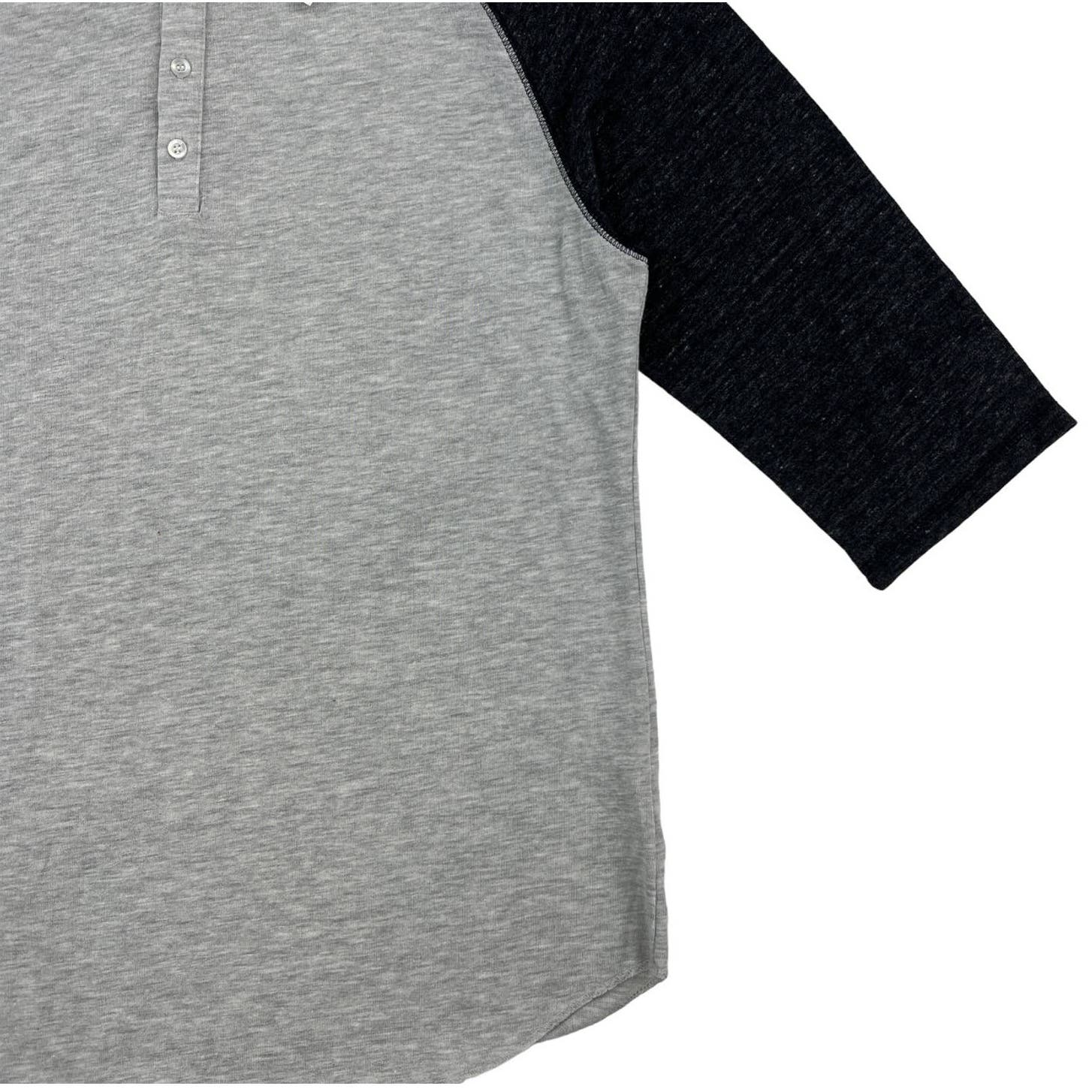 Alternative Men Grey Henley Crew Neck US XXL Middle Black Sleeve Sweatshirt