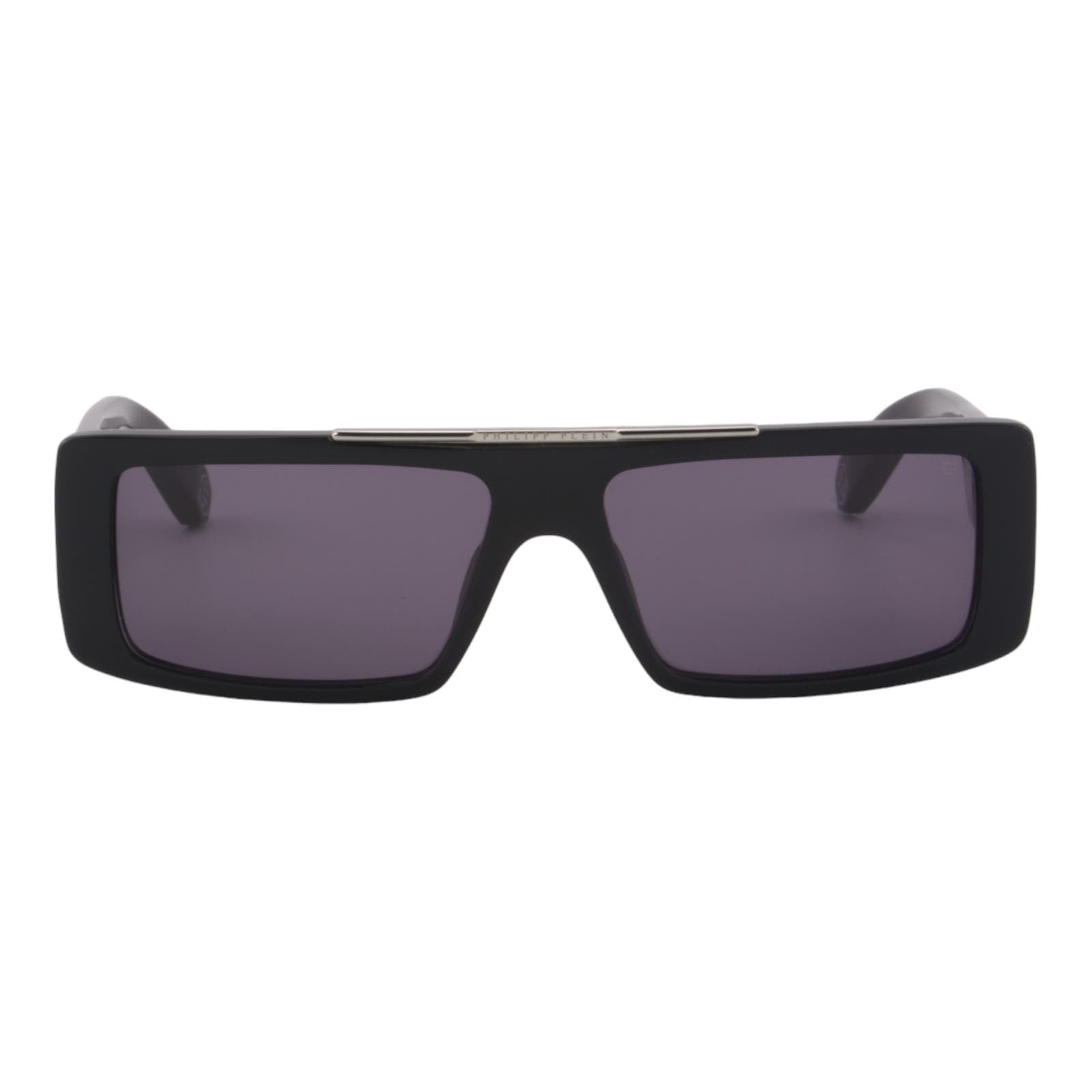 Men Designer Sunglasses SPP003V-0700 Slim Black Rectangular Frame
