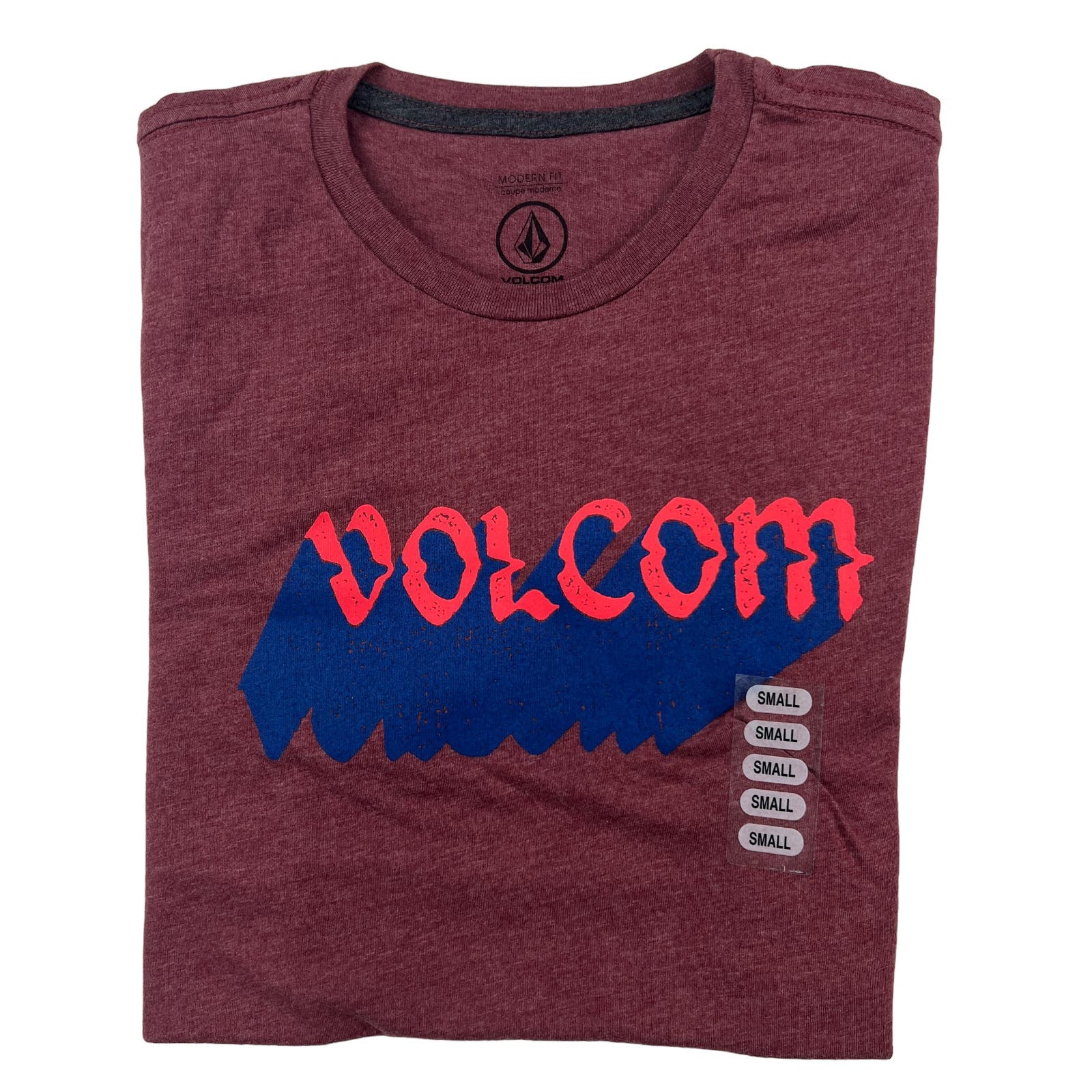 Volcom Men Red T-Shirt US S Crew Neck Short Sleeve