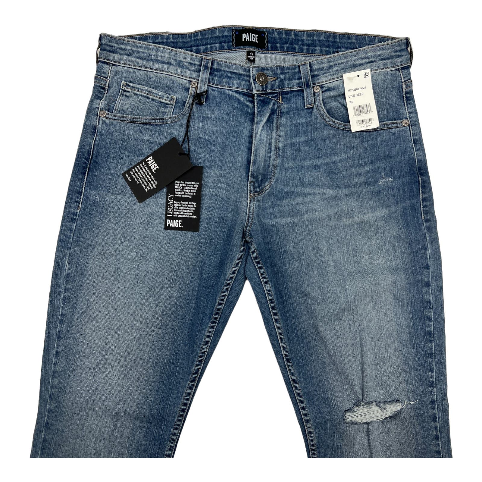 Paige Lennox Men Denim Blue Jeans US 33 Slim Skinny Ripped