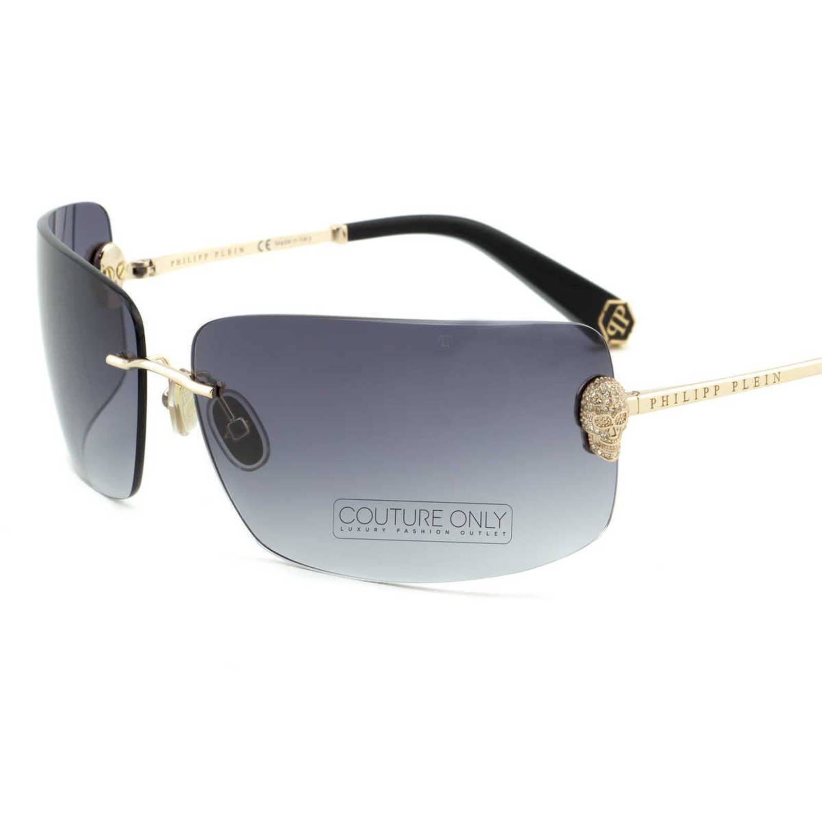 Women Titanium Rimless Sunglasses SPP027S-0300 Gray & Gold Rectangle