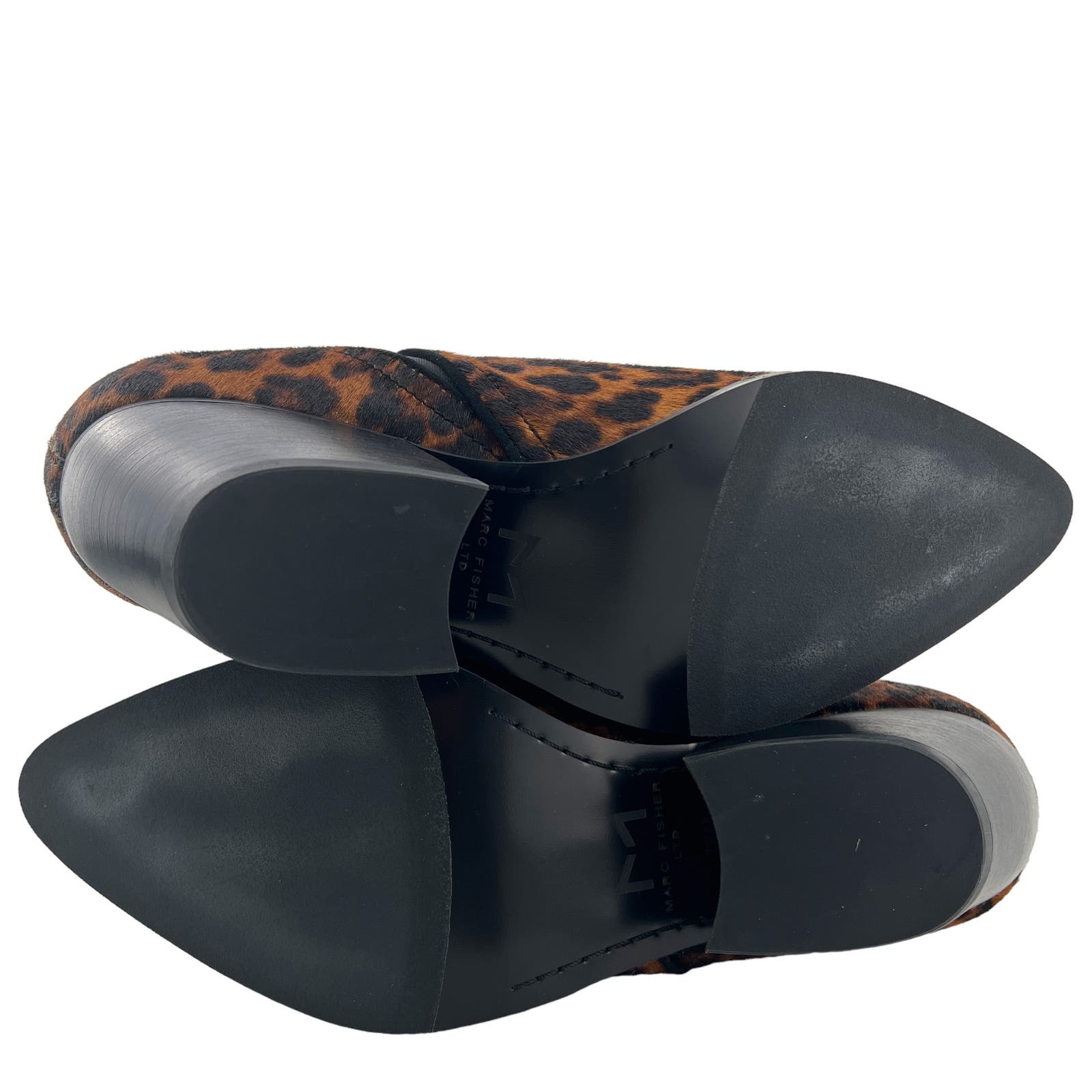 Marc Fisher Women US 7.5 LTD Obra Genuine Black Brown Leather Pointy Bootie