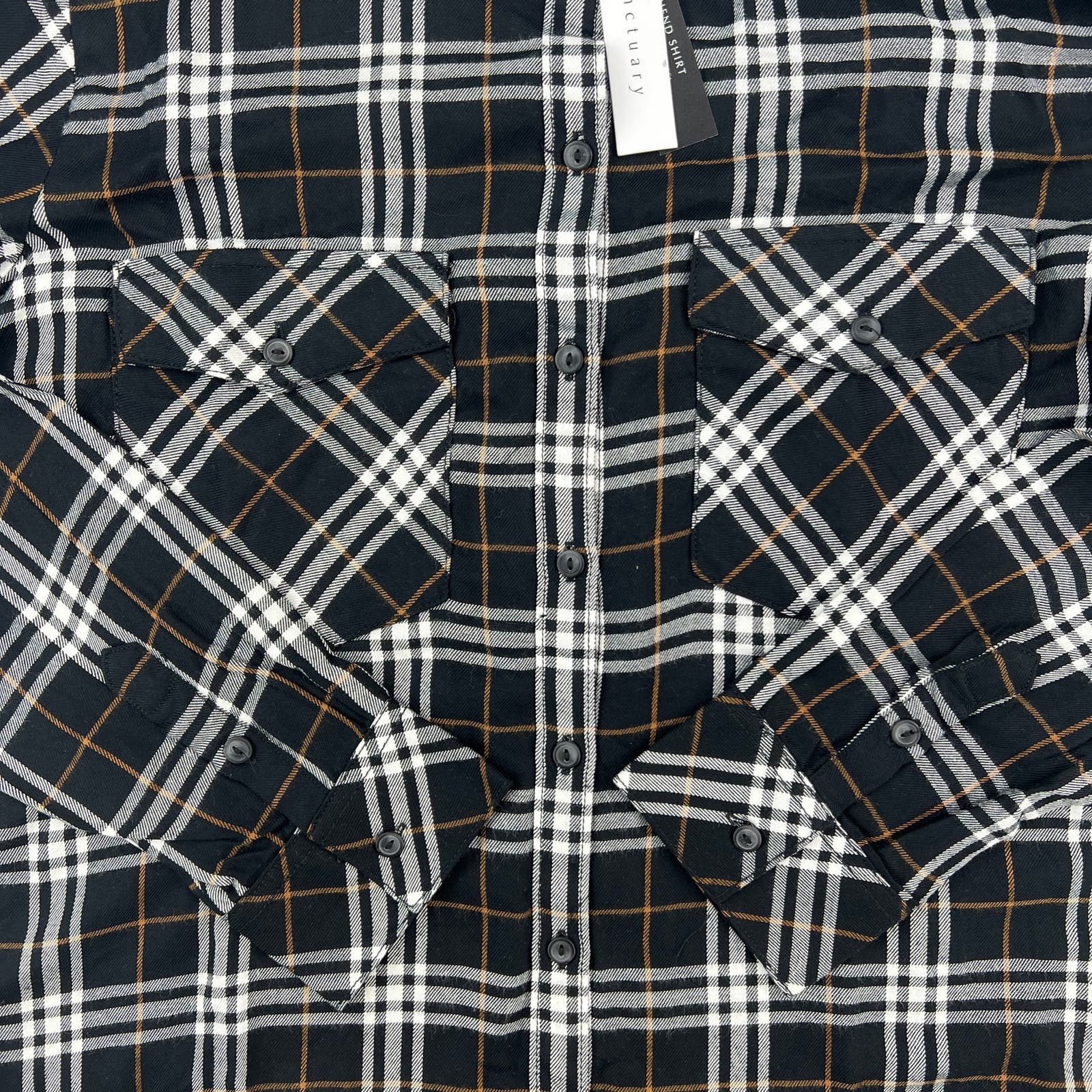 Sanctuary Men Black Plaid Shirt US M Long Sleeve Button Down