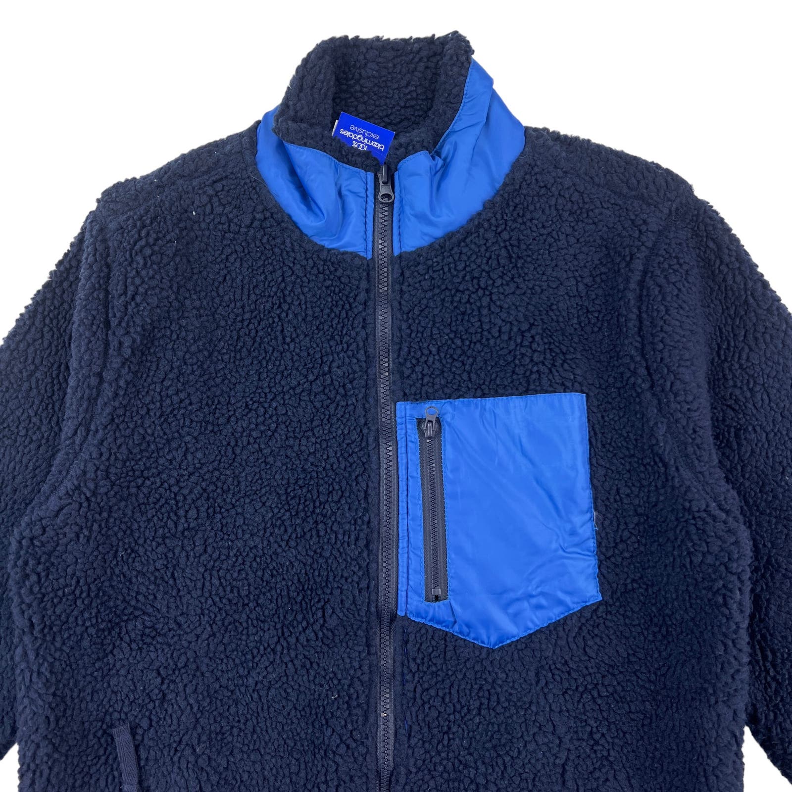 Pacific & Park Men US S Navy Blue Sherpa Zip-Up Fleece Jacket