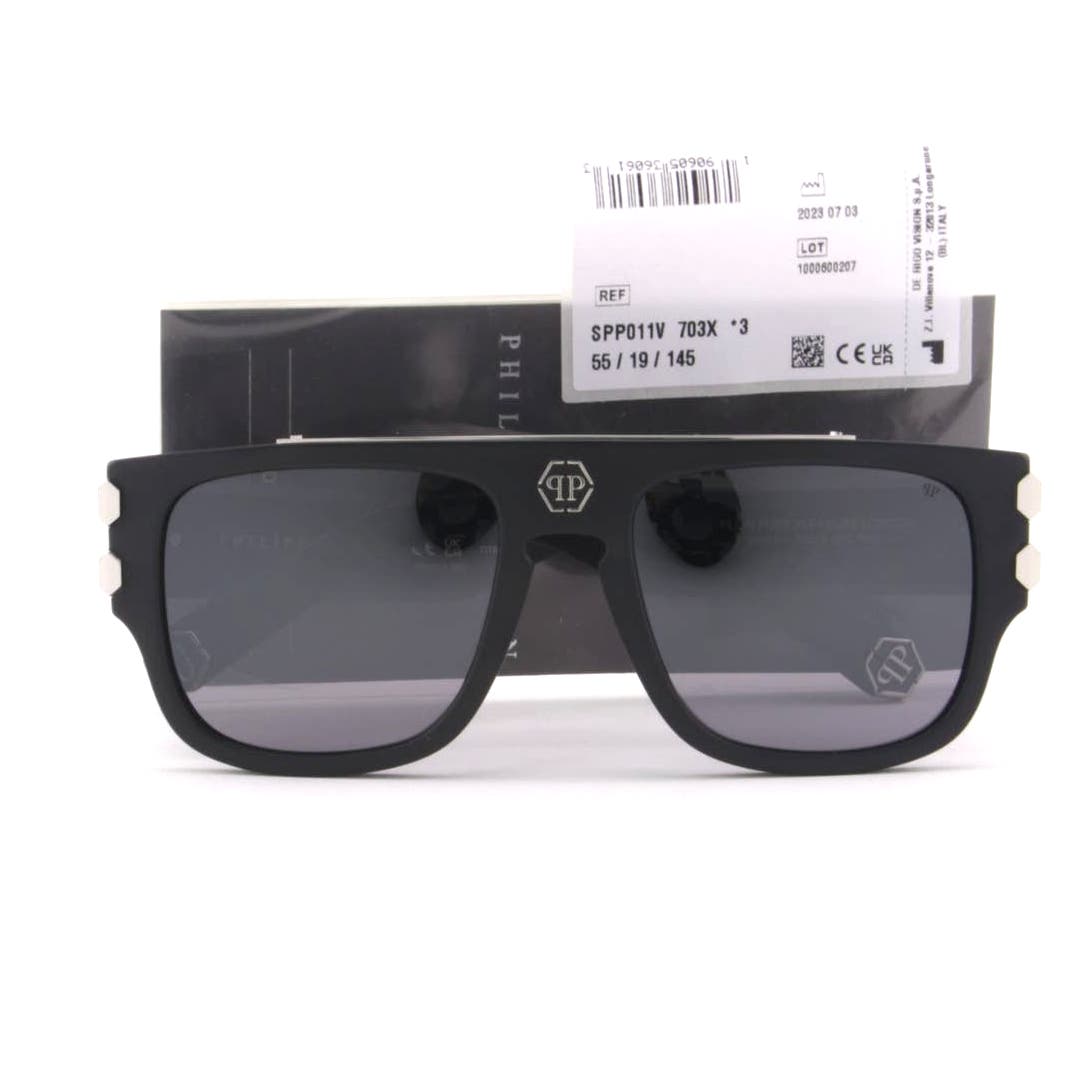 Men Titanium Square Sunglasses SPP011V-703X Black & Silver Frame