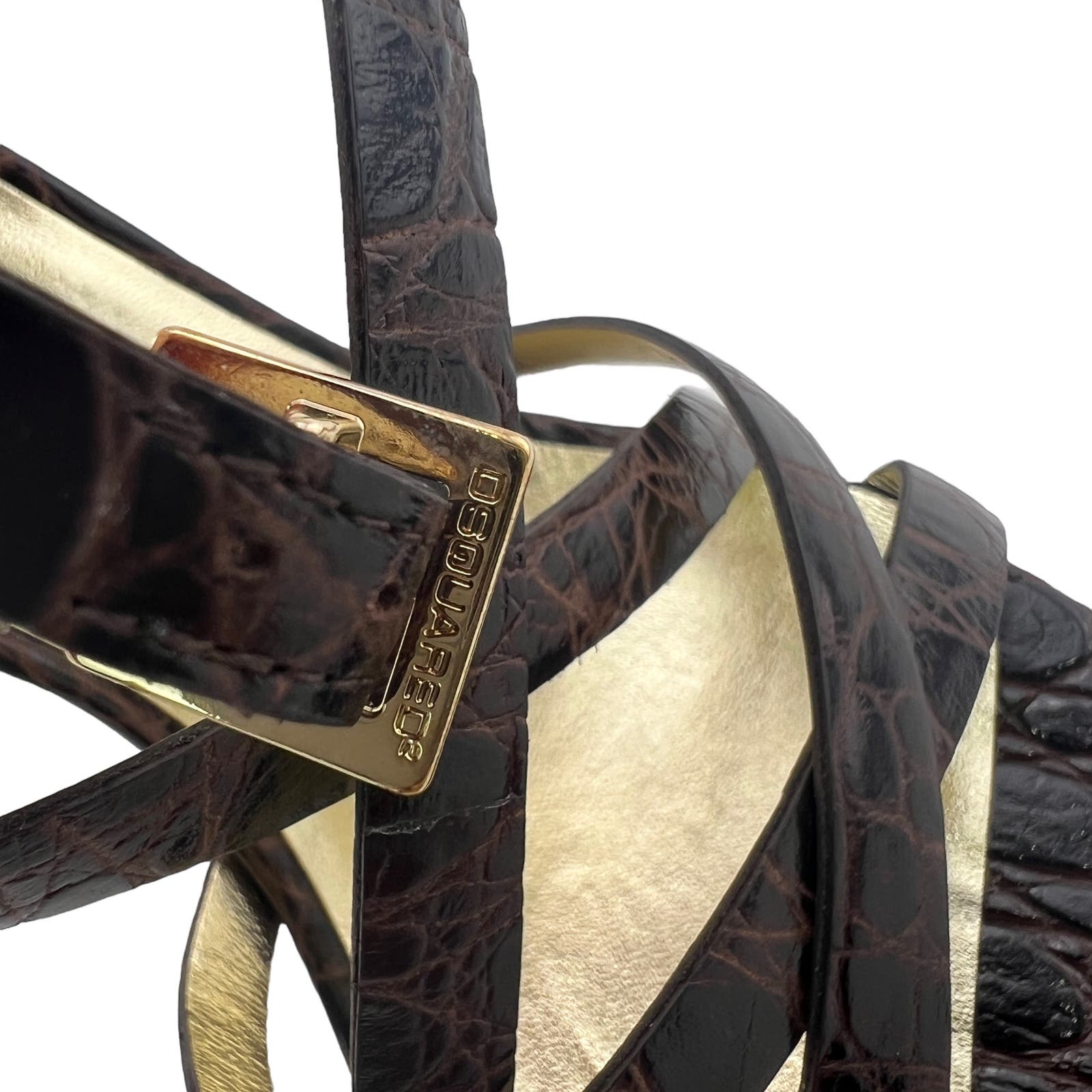 Dsquared2 US 8 Brown Crocodile Embossed Leather Slim High Heel Sandals