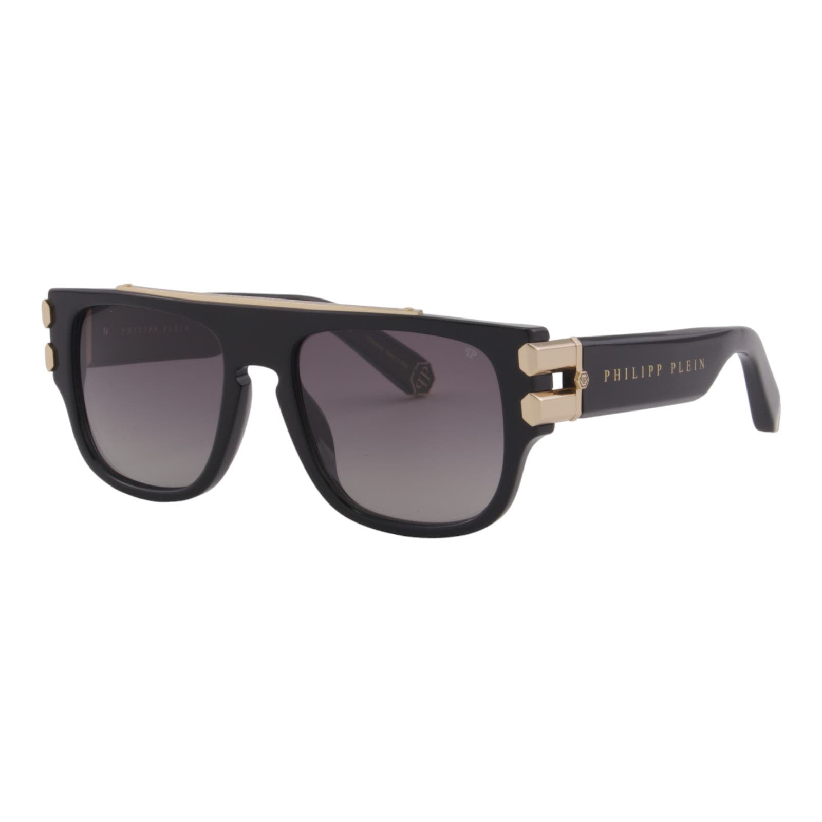 Men Square Sunglasses SPP011M-700P Black Acetate Gold Titanium Frame