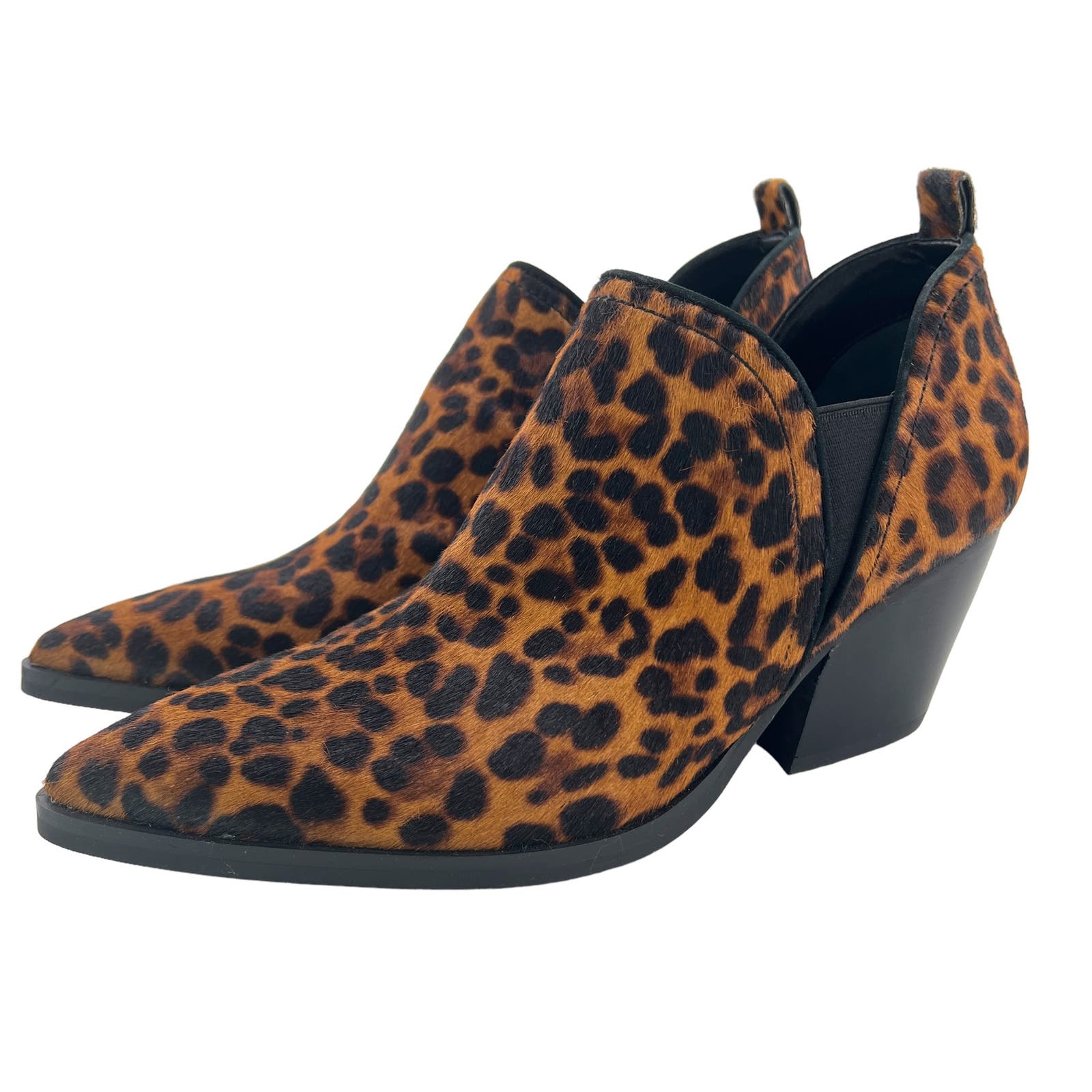 Marc Fisher Women US 7.5 LTD Obra Genuine Black Brown Leather Pointy Bootie