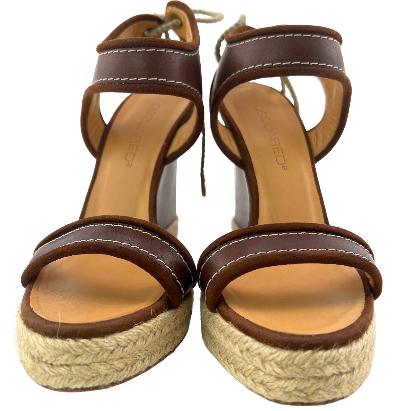 DSQUARED2 Women US 8 Brown Leather Back Laced Wedge
