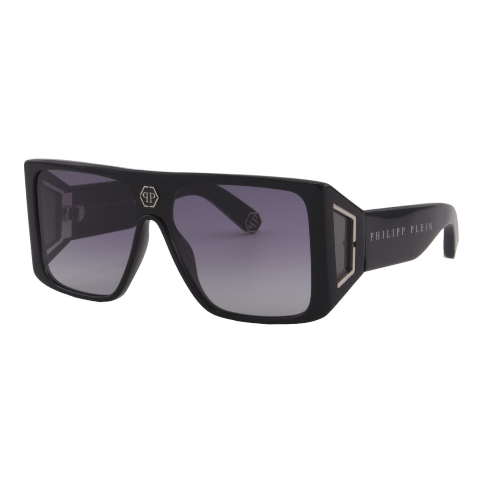 Men Rectangular Shield Sunglasses SPP014V-0700 Black & Silver