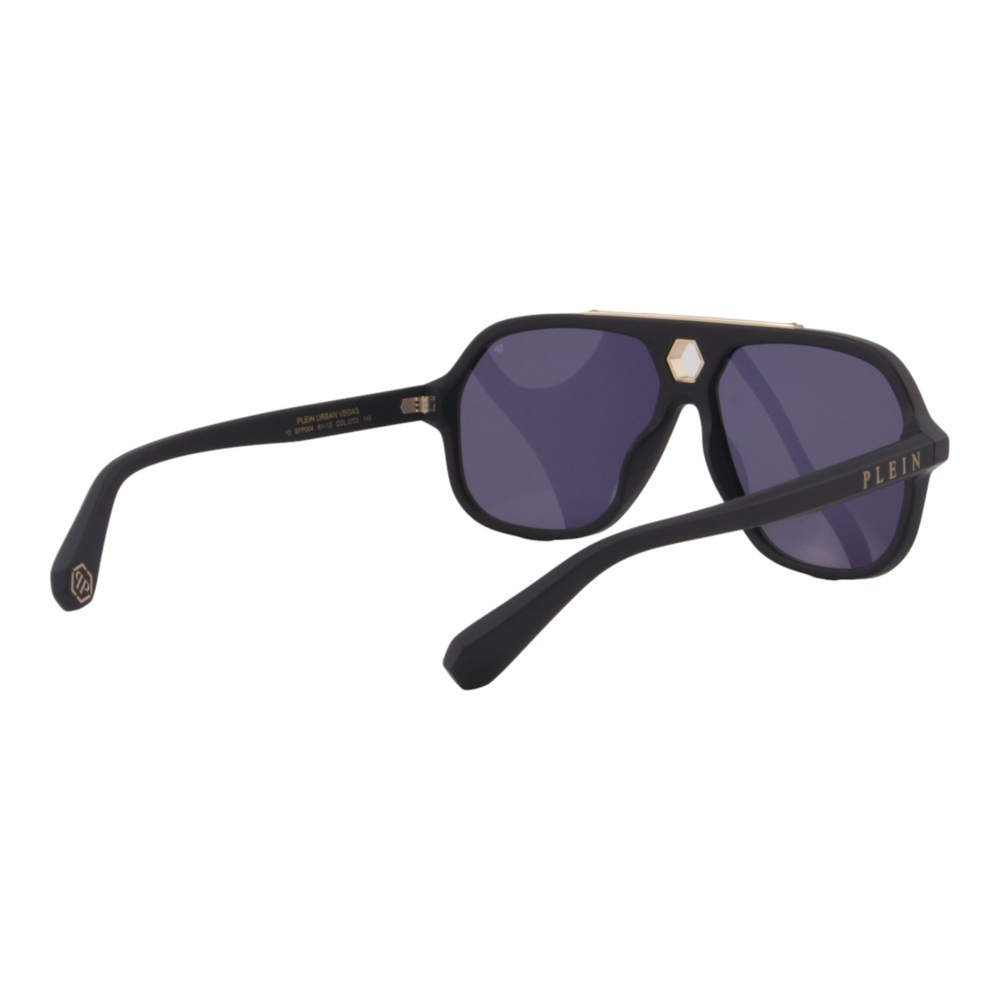 Men Black Aviator Sunglasses SPP004M-0703 Blue Lens