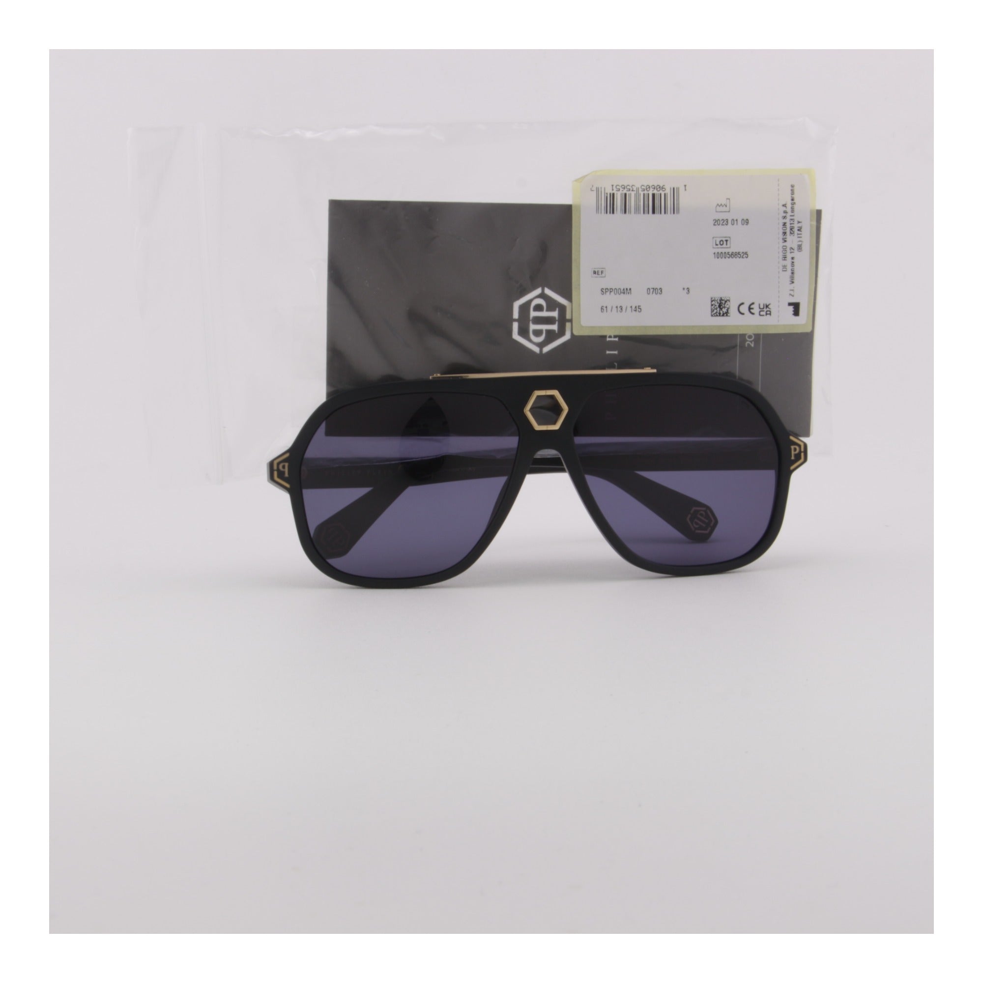 Men Black Aviator Sunglasses SPP004M-0703 Blue Lens