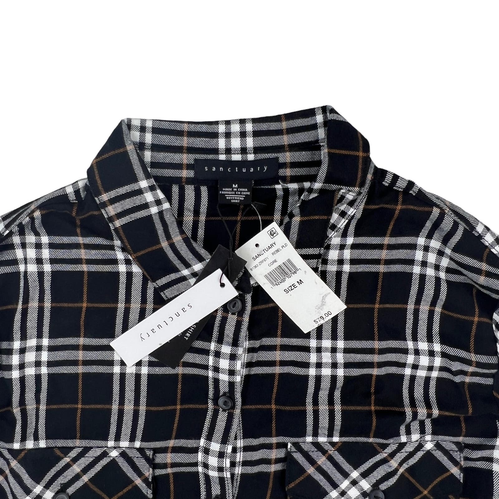 Sanctuary Men Black Plaid Shirt US M Long Sleeve Button Down
