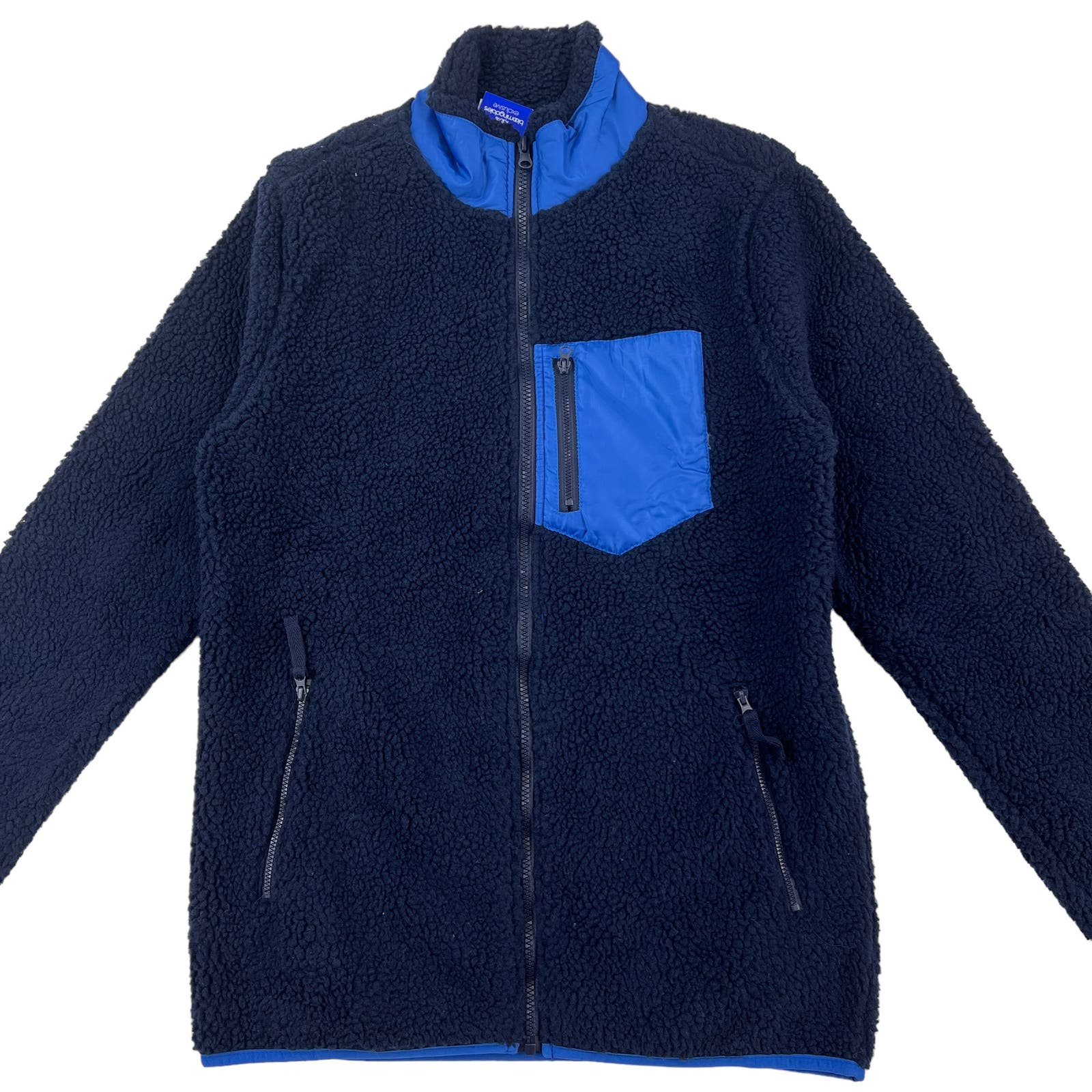 Pacific & Park Men US S Navy Blue Sherpa Zip-Up Fleece Jacket
