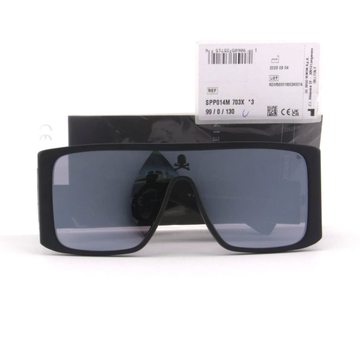 Men Rectangular Sunglasses SPP014M-703X Black & Silver Shield
