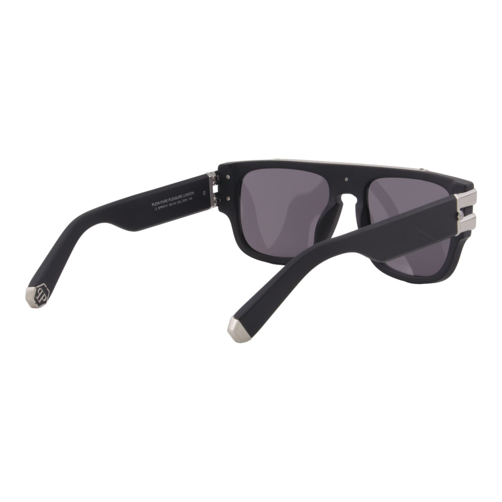 Men Titanium Square Sunglasses SPP011V-703X Black & Silver Frame