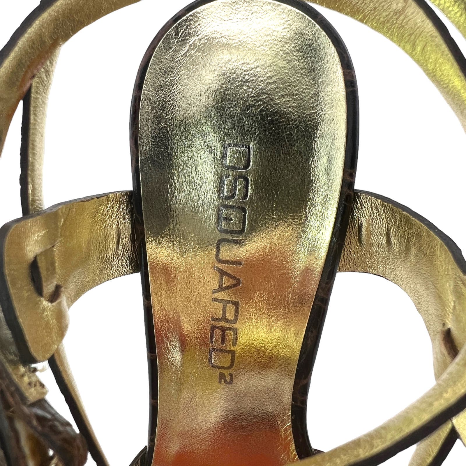 Dsquared2 US 8 Brown Crocodile Embossed Leather Slim High Heel Sandals