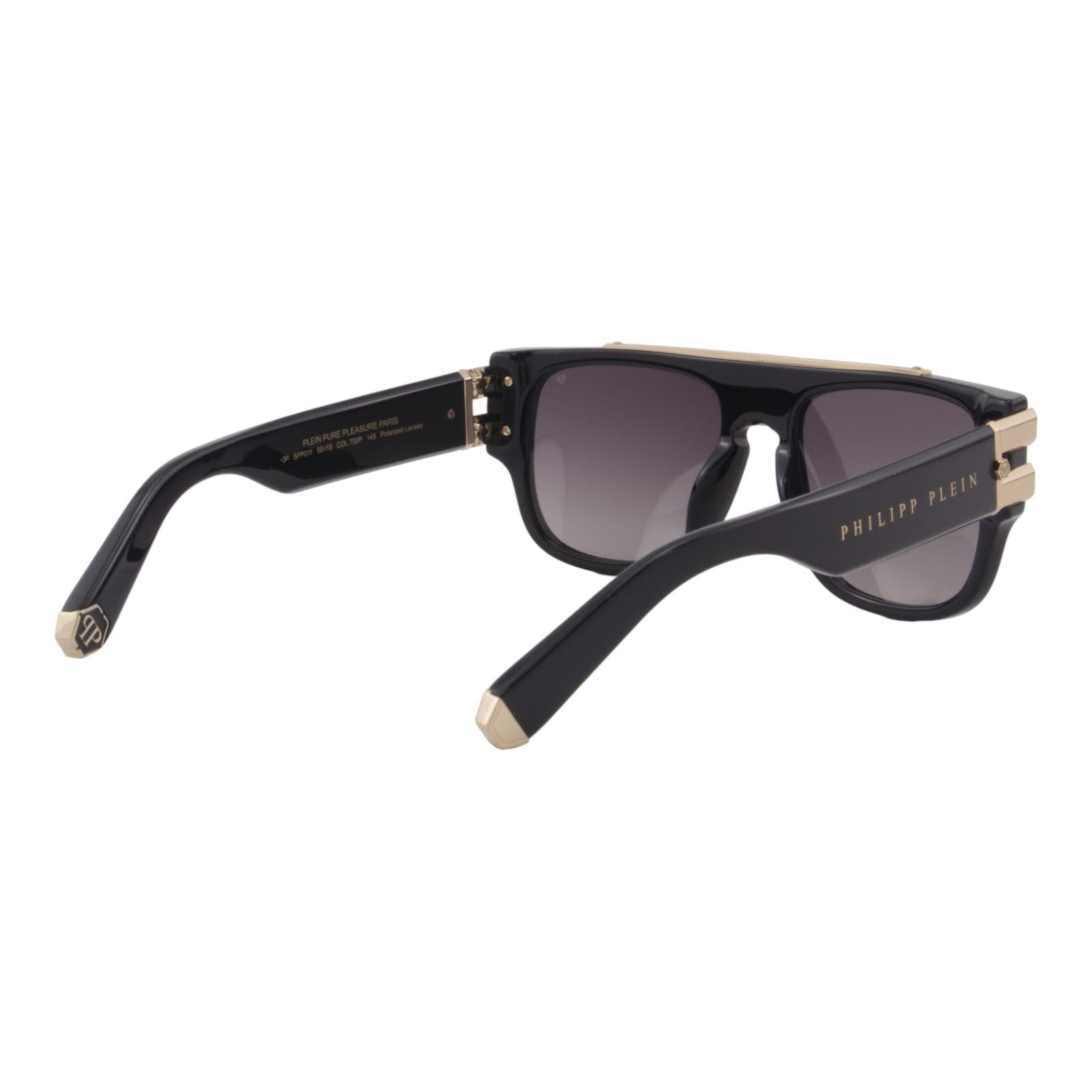 Men Square Sunglasses SPP011M-700P Black Acetate Gold Titanium Frame