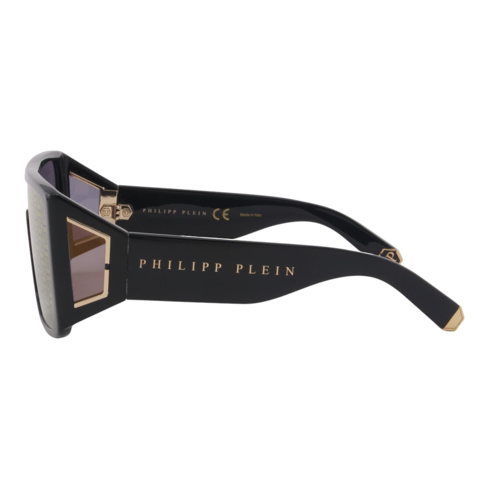 Men Shield Sunglasses SPP014W-700G Gold Gray Monogram Mirrored Lenses