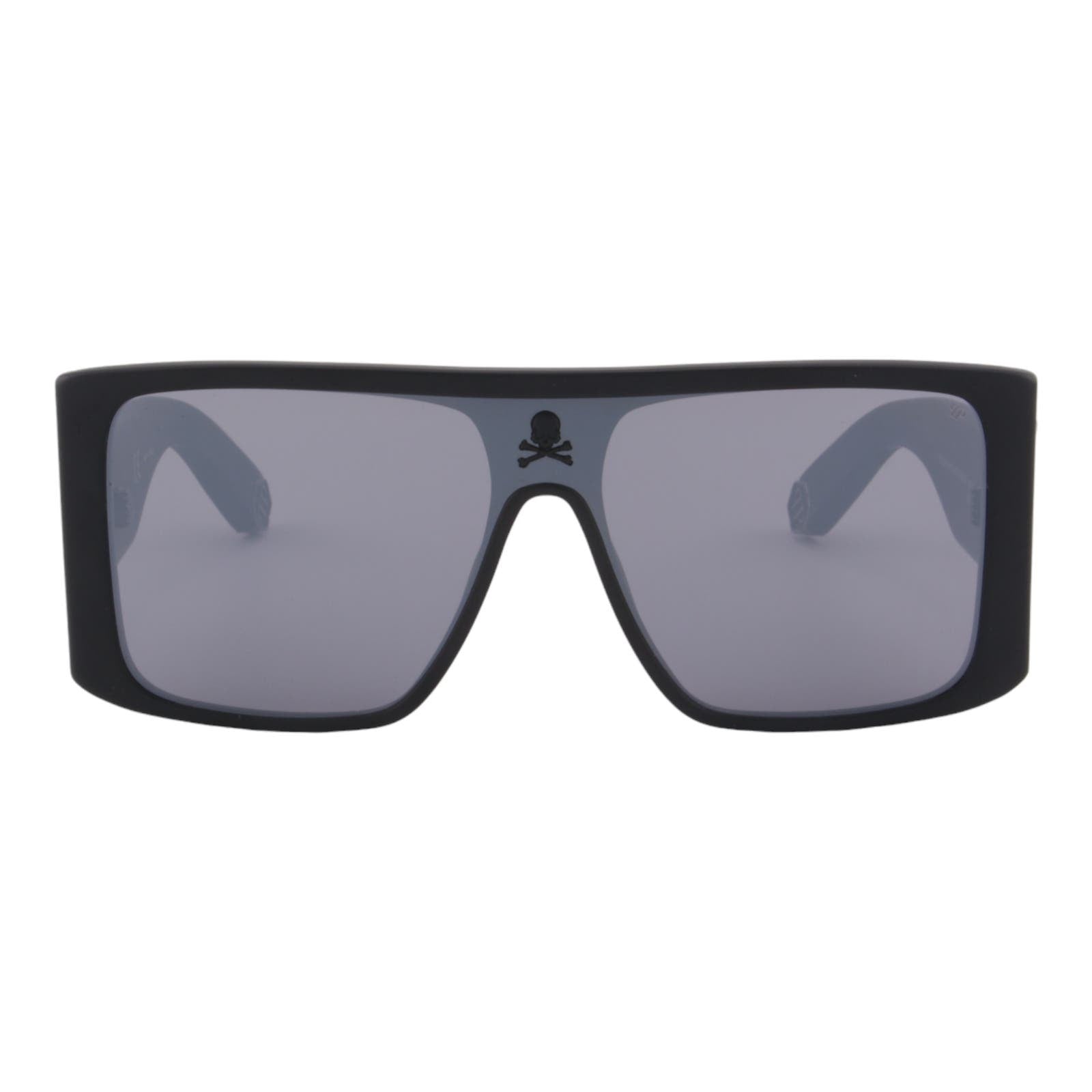 Men Rectangular Sunglasses SPP014M-703X Black & Silver Shield
