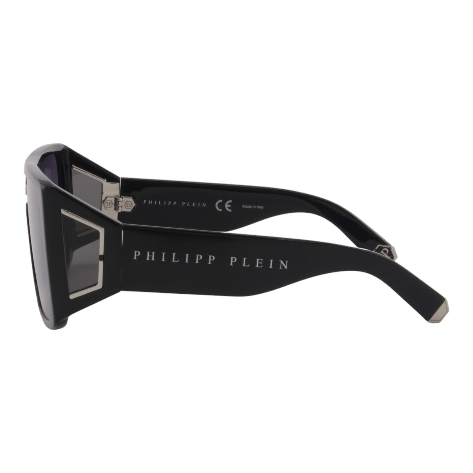 Men Rectangular Shield Sunglasses SPP014V-0700 Black & Silver