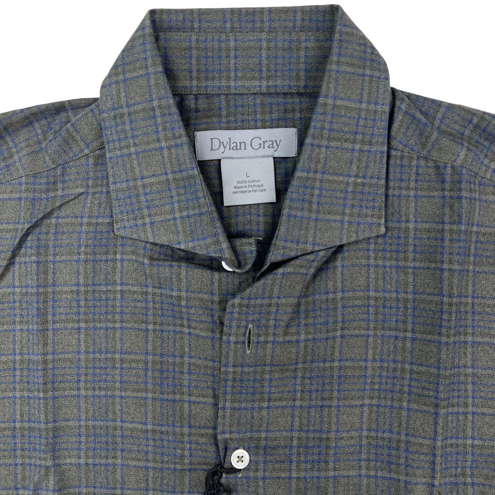 Dylan Gray Men Gray Olive Plaid Button Down US L Long Sleeve
