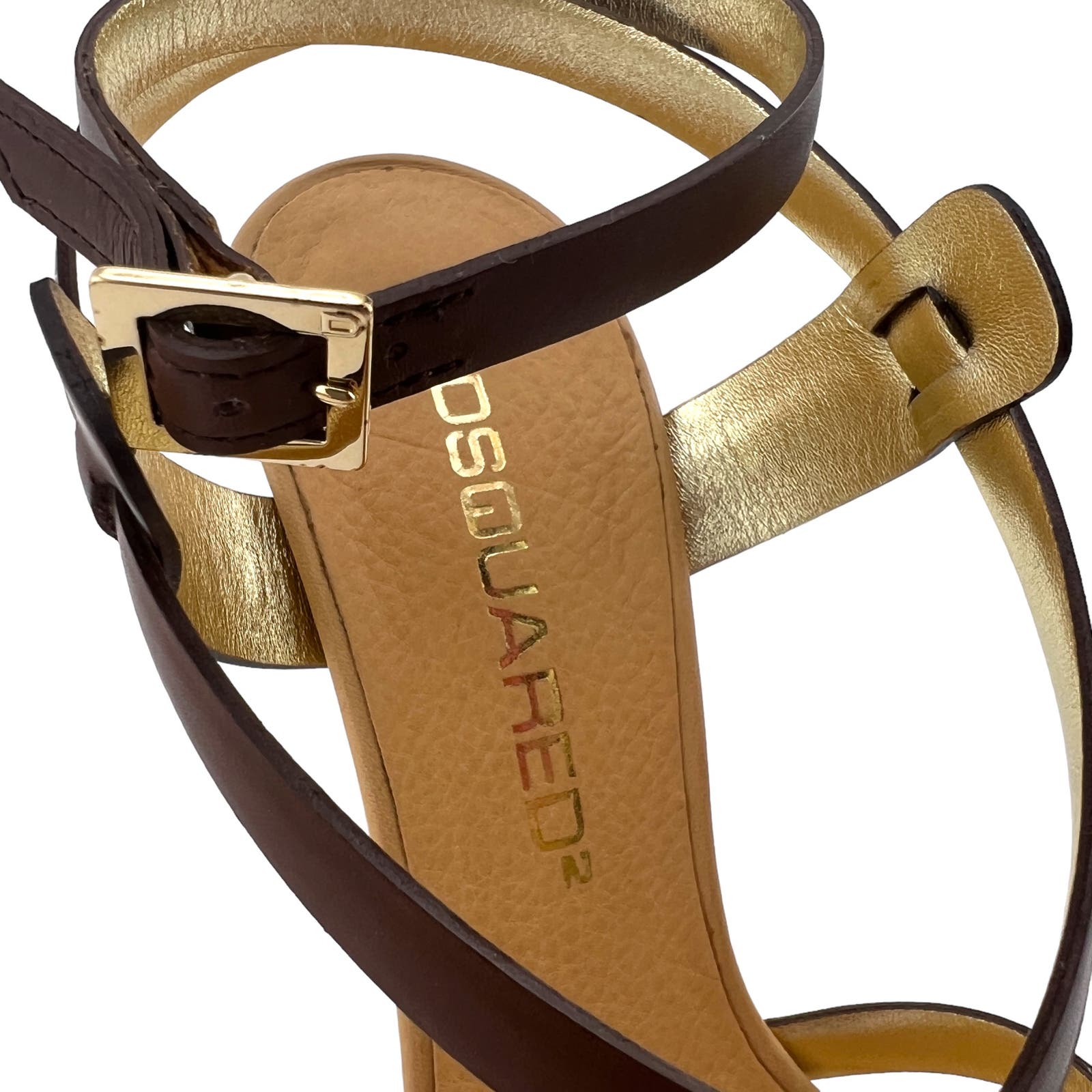 DSQUARED2 Women US 8 Brown Leather Ankle Strap Stiletto Pump Sandals