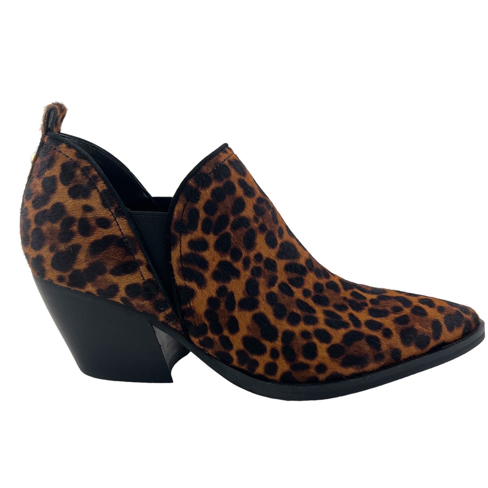 Marc Fisher Women US 7.5 LTD Obra Genuine Black Brown Leather Pointy Bootie