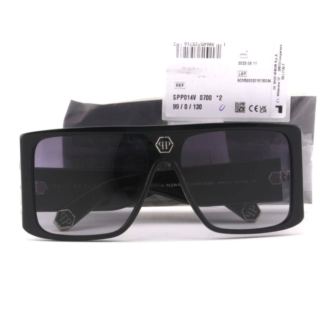 Men Rectangular Shield Sunglasses SPP014V-0700 Black & Silver