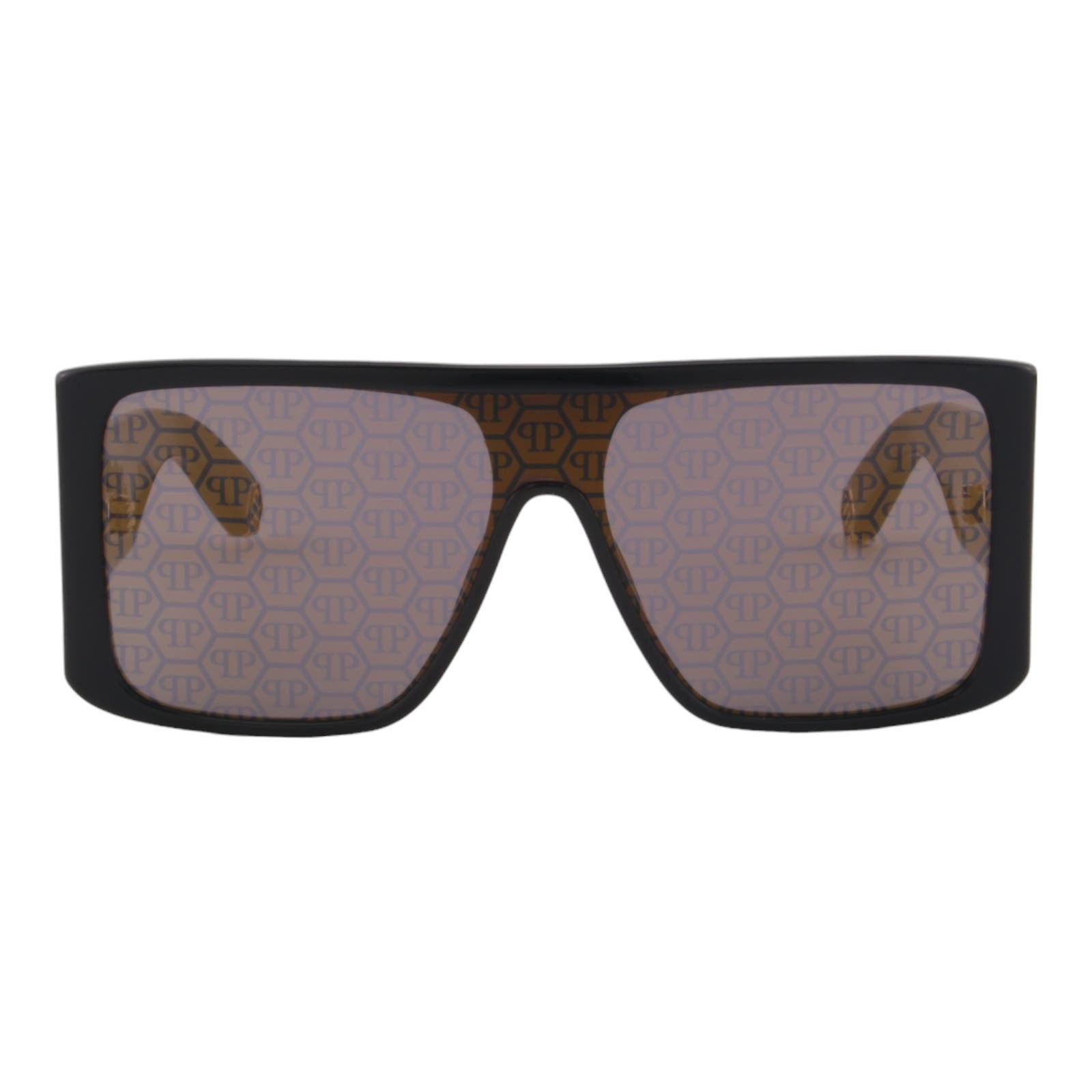 Men Shield Sunglasses SPP014W-700G Gold Gray Monogram Mirrored Lenses