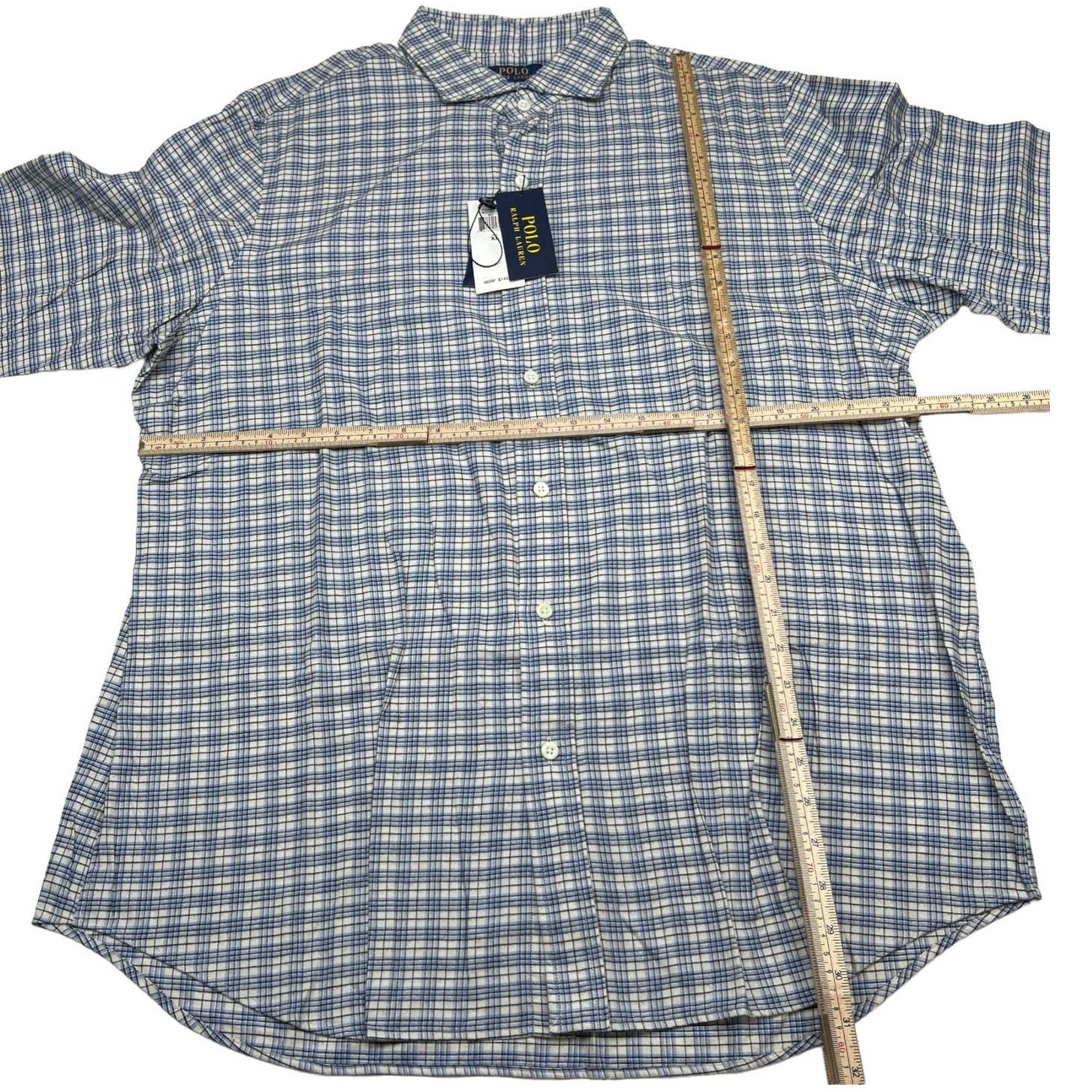 Polo By Ralph Lauren Men White Gray Plaid Button Down Long Sleeve US XL