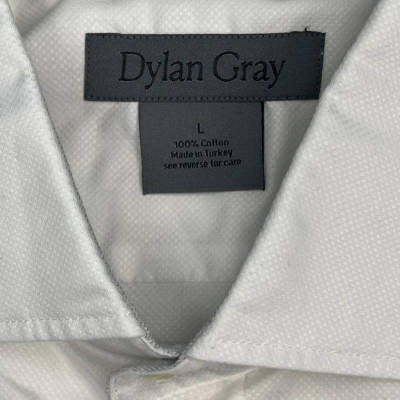 Dylan Gray Men White Cotton Dress US L  Long Sleeve Button-down