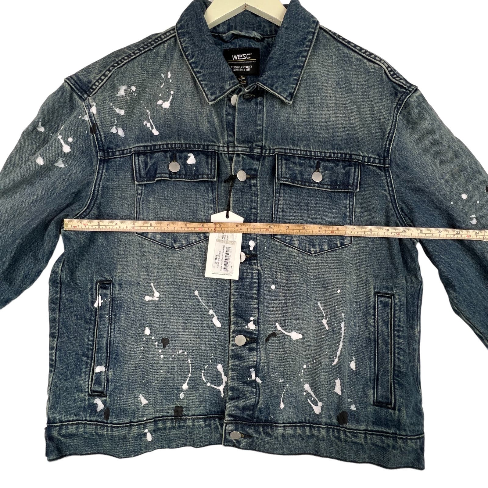 WeSC Unisex Jacket US M Men / US L Women White Paint Splatter Blue Denim