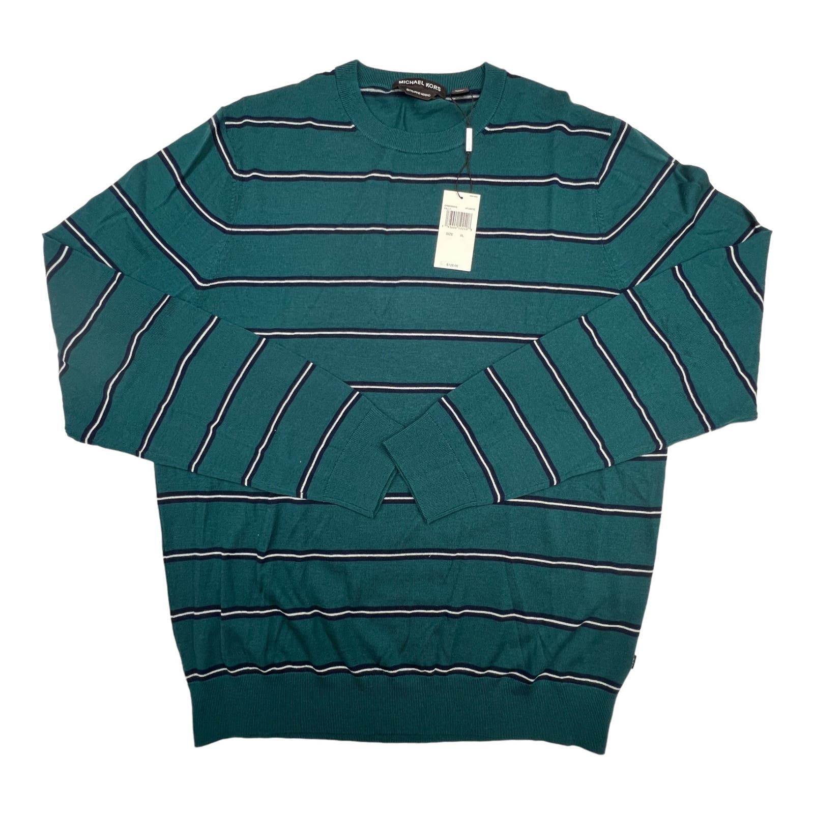 Michael Kors Men Green Sweatshirt US XL Striped Crew Neck